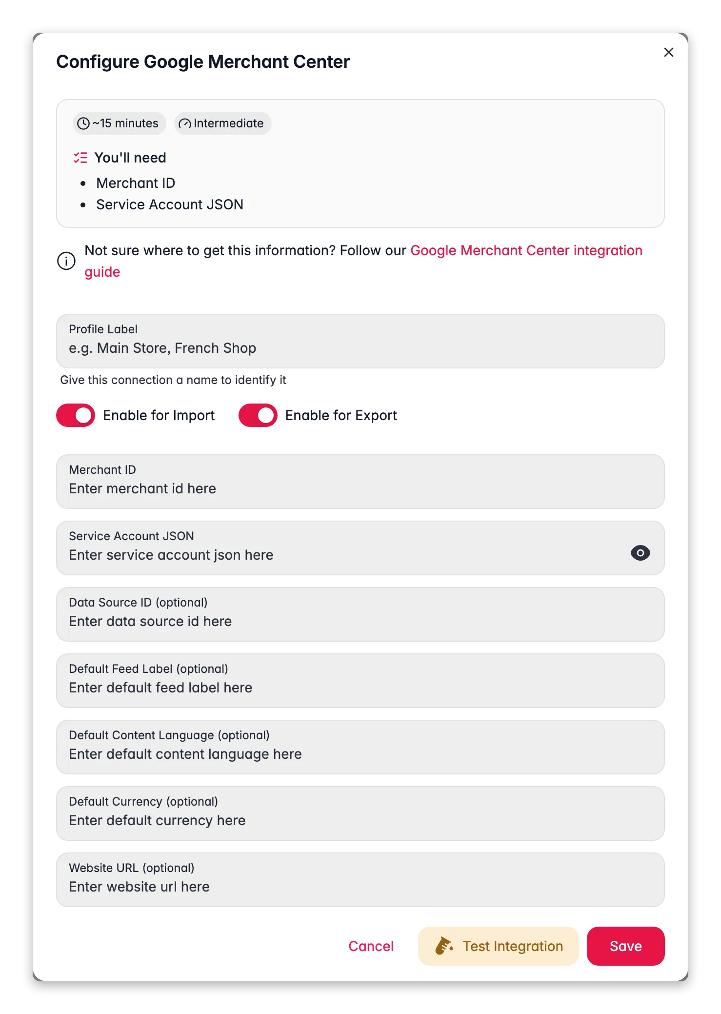 Connecting Google Merchant Center to WISEPIM, credentials, locale mapping and a live connection test