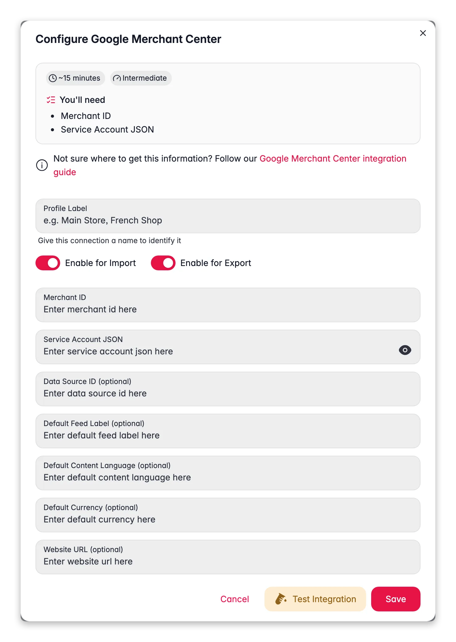 Connecting Google Merchant Center to WISEPIM, credentials, locale mapping and a live connection test
