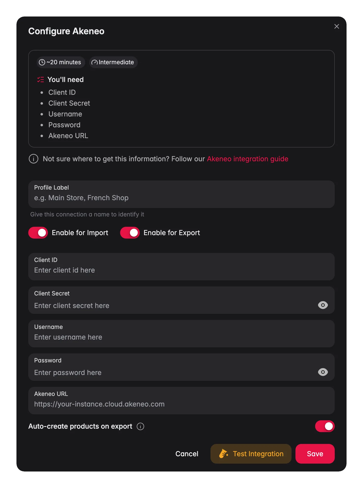Connecting Akeneo to WISEPIM, API credentials, locale mapping and a live connection test