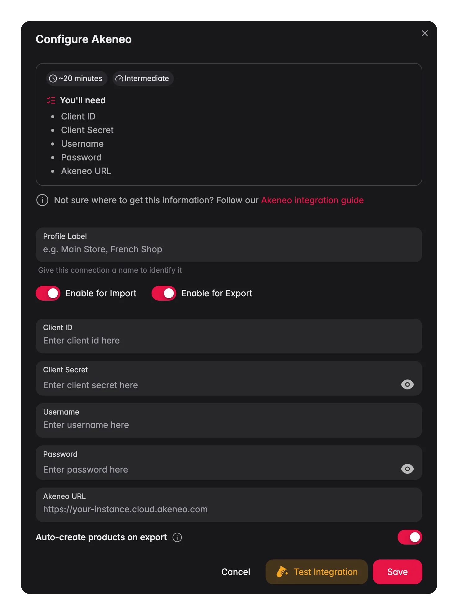 Connecting Akeneo to WISEPIM, API credentials, locale mapping and a live connection test