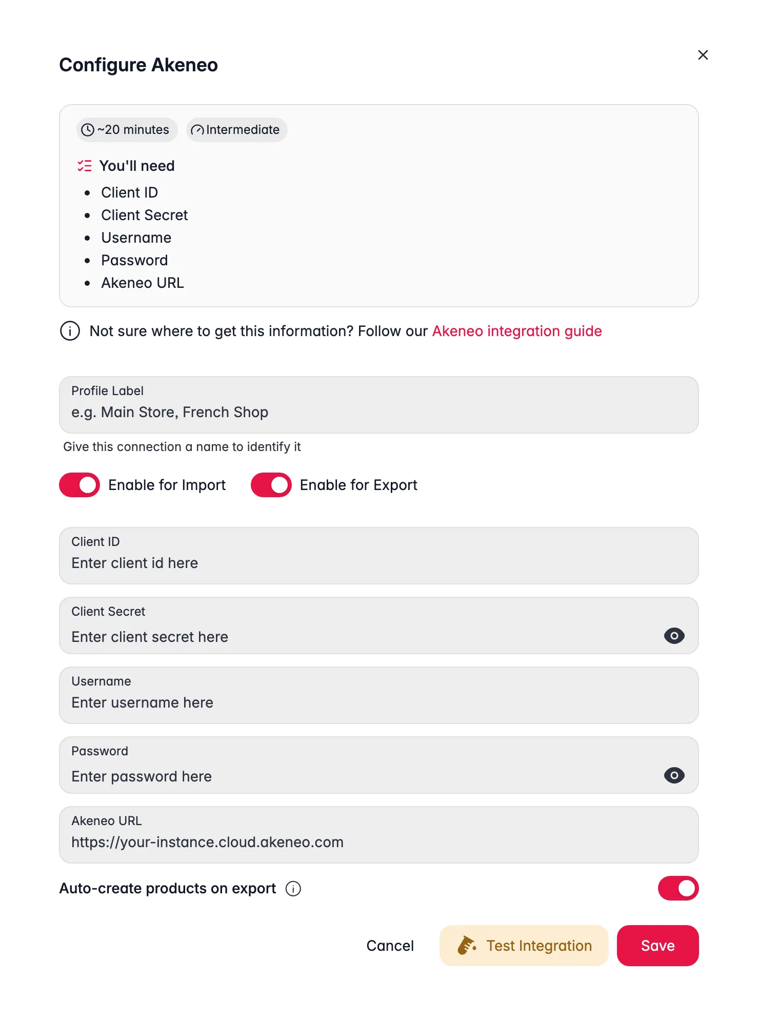Connecting Akeneo to WISEPIM, API credentials, locale mapping and a live connection test