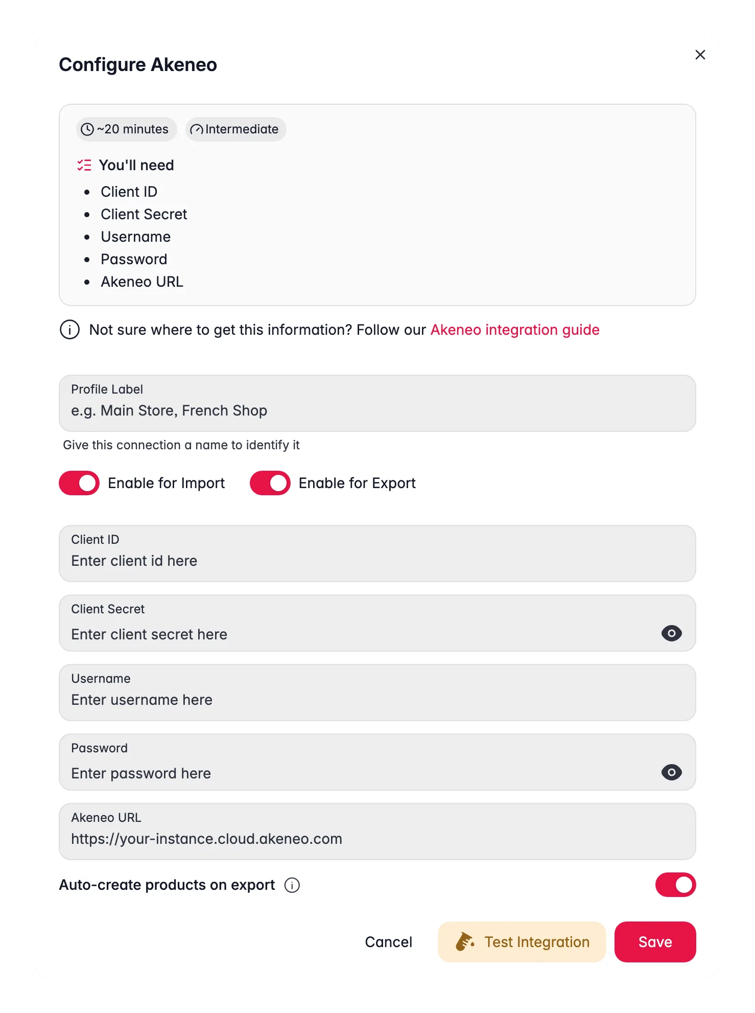 Connecting Akeneo to WISEPIM, API credentials, locale mapping and a live connection test