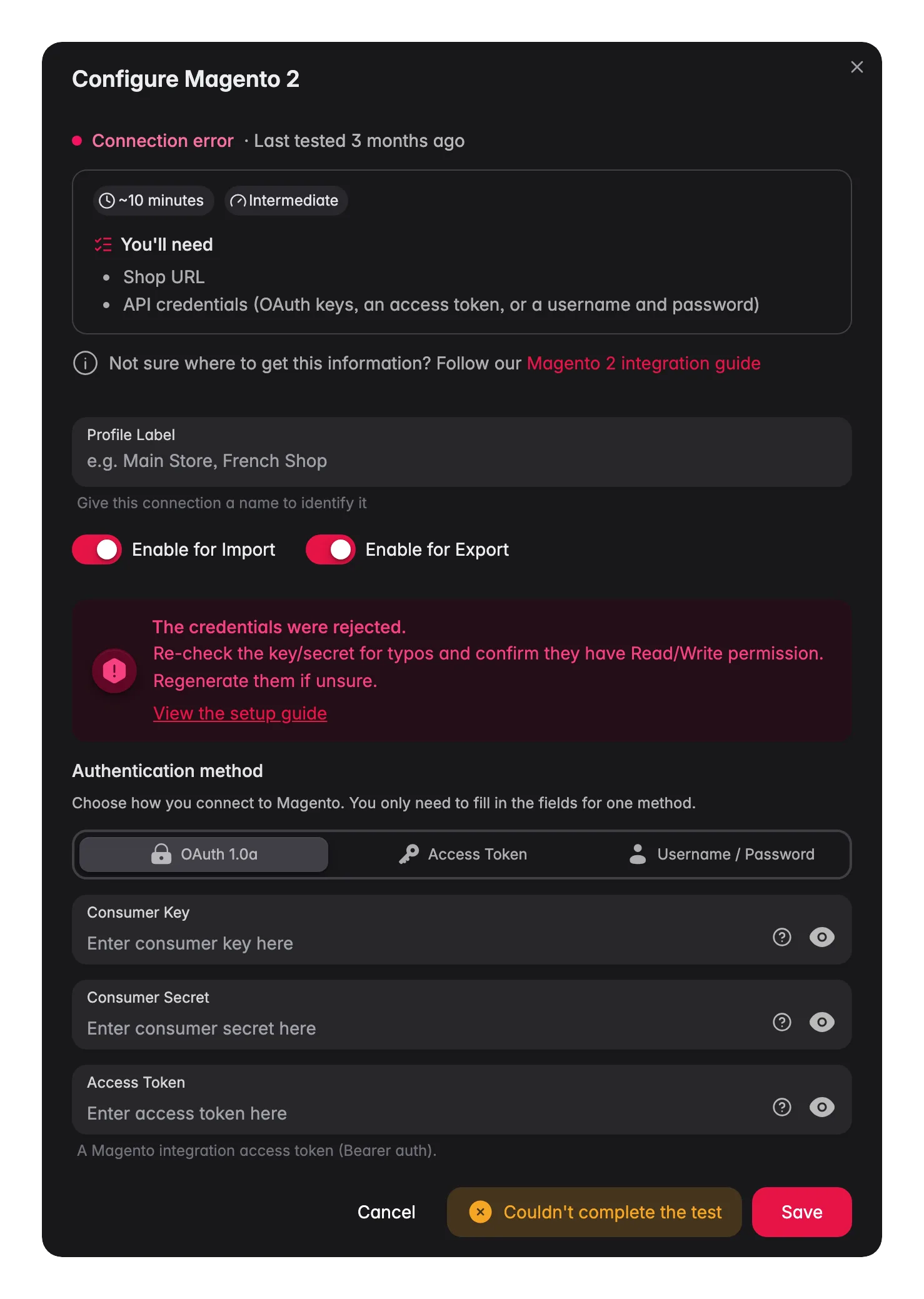 Connecting Magento 2 to WISEPIM, credentials, locale mapping and a live connection test