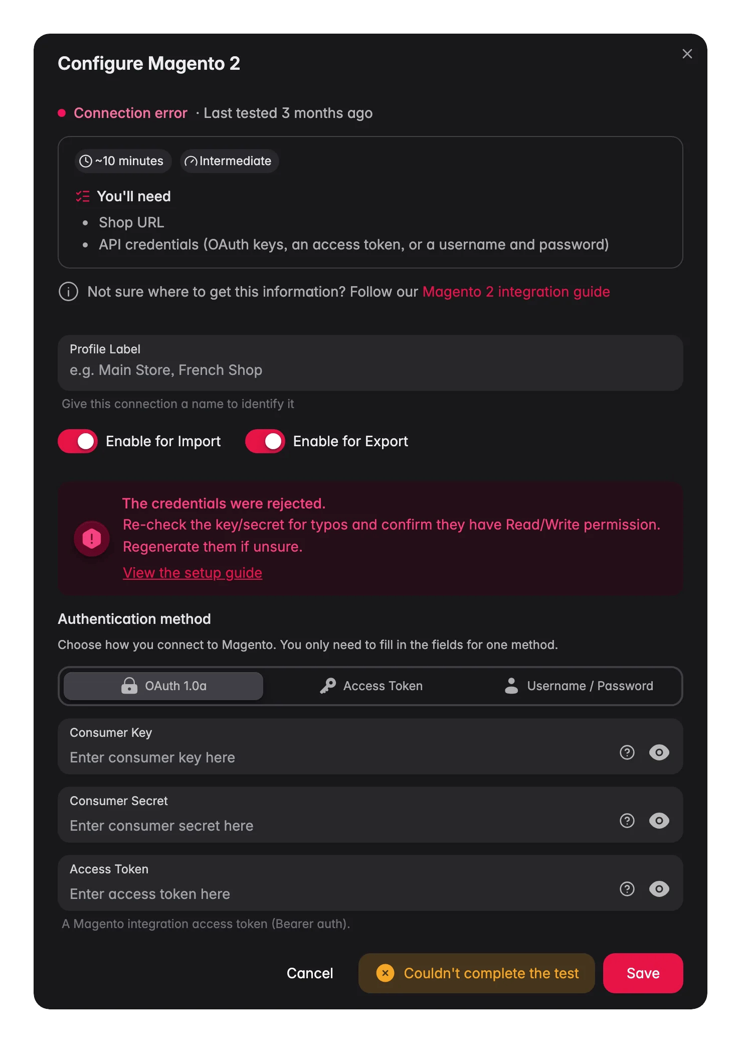 Connecting Magento 2 to WISEPIM, credentials, locale mapping and a live connection test