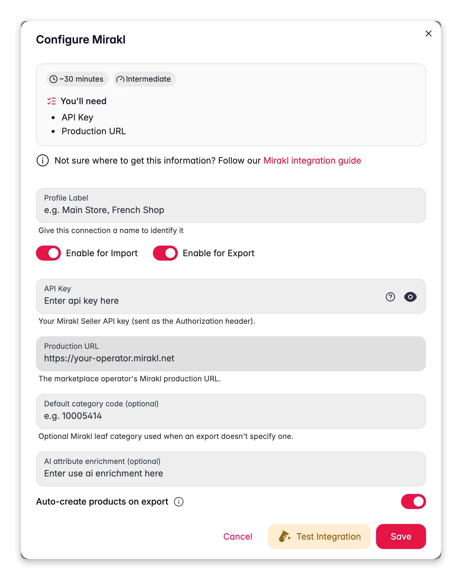 Connecting Mirakl to WISEPIM - credentials, locale mapping and a live connection test