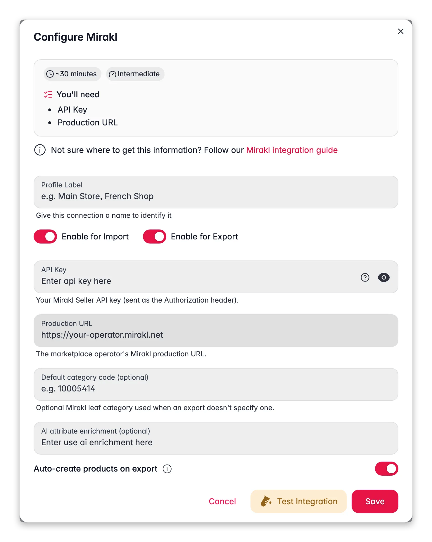 Connecting Mirakl to WISEPIM - credentials, locale mapping and a live connection test
