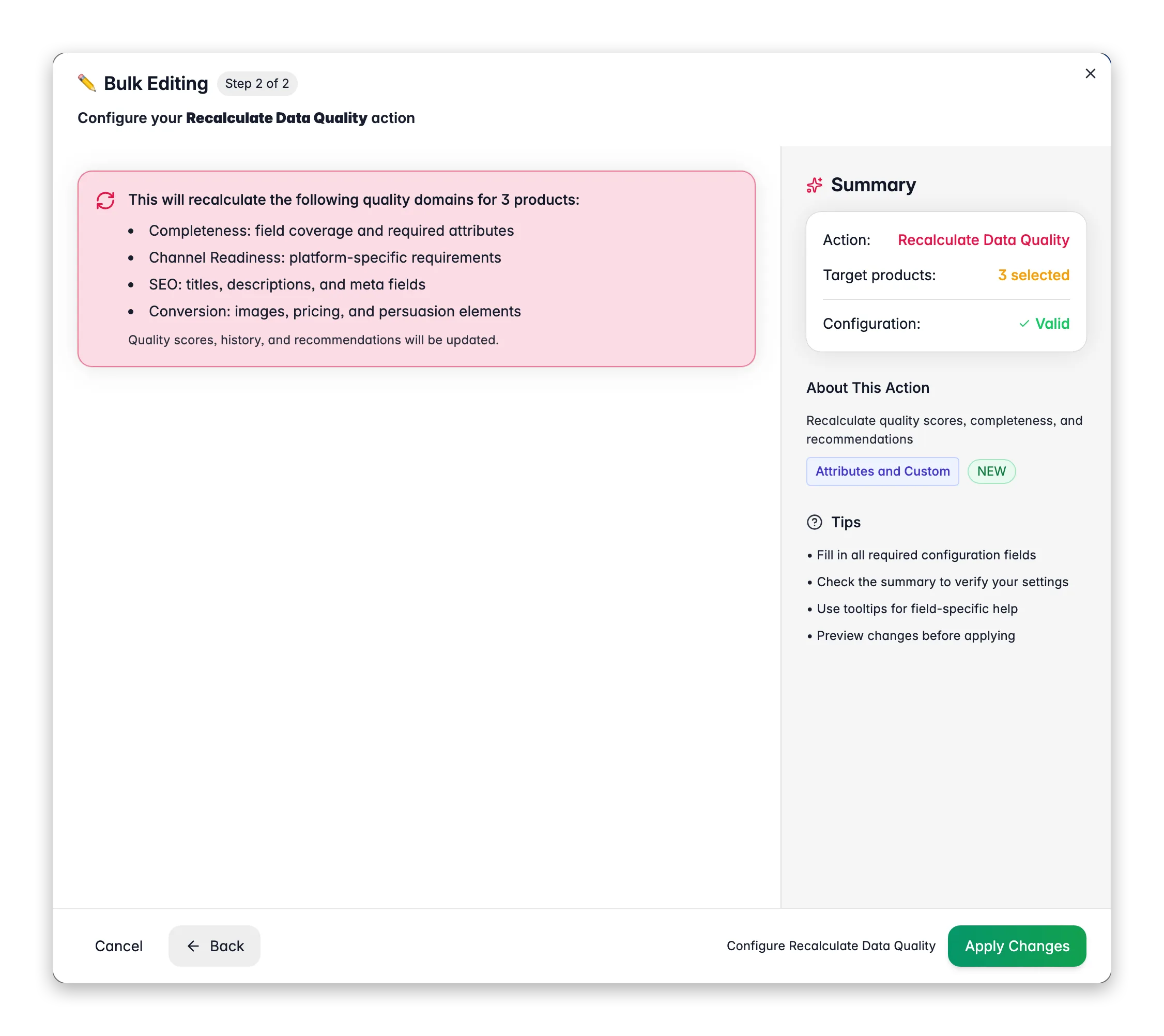 Bulk editing, Recalculate Data Quality across many products at once in WISEPIM