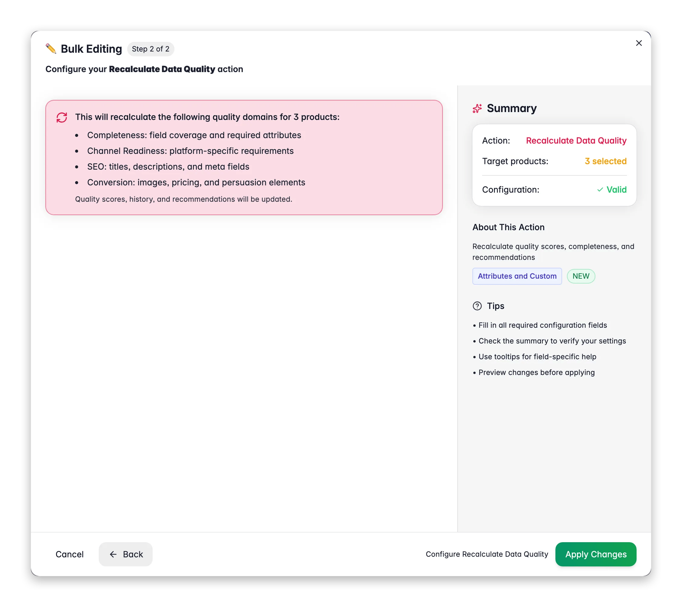 Bulk editing, Recalculate Data Quality across many products at once in WISEPIM