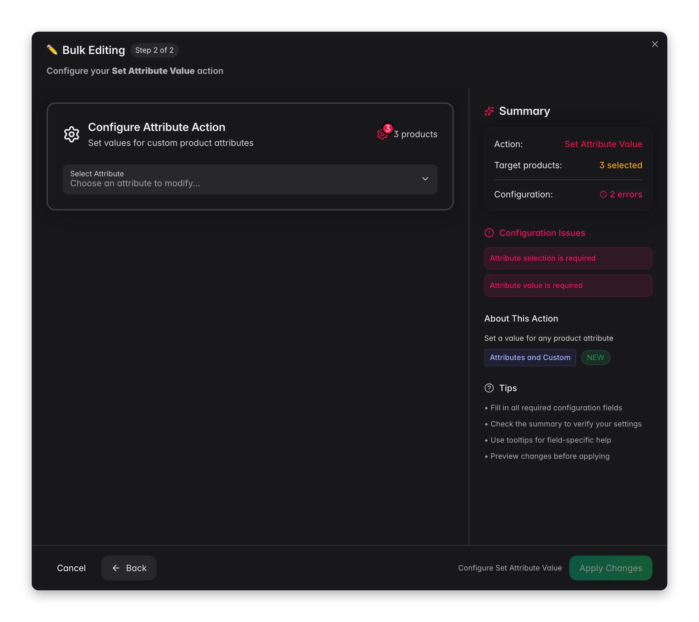 Bulk editing, Set Attribute Value across many products at once in WISEPIM