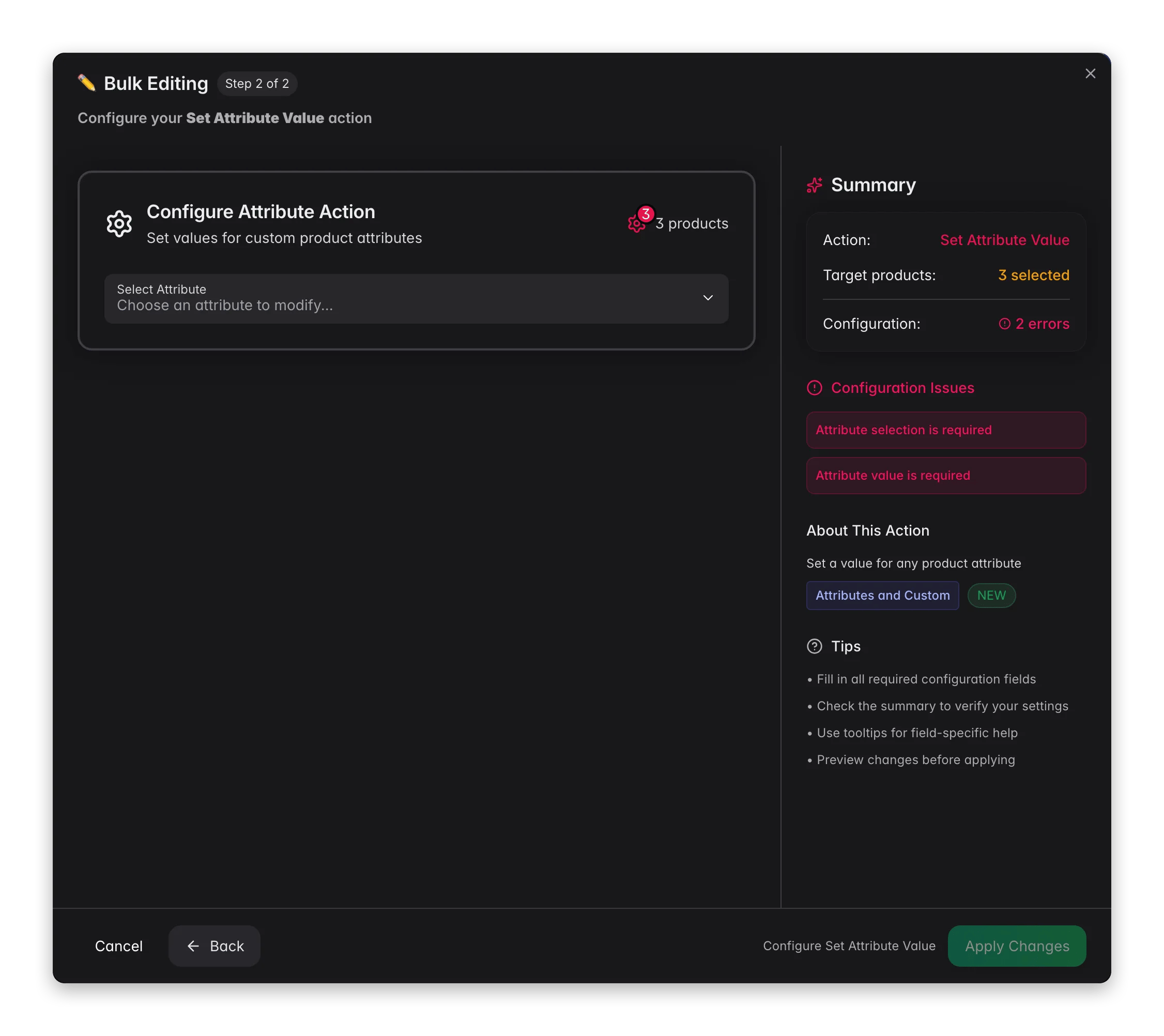 Bulk editing, Set Attribute Value across many products at once in WISEPIM