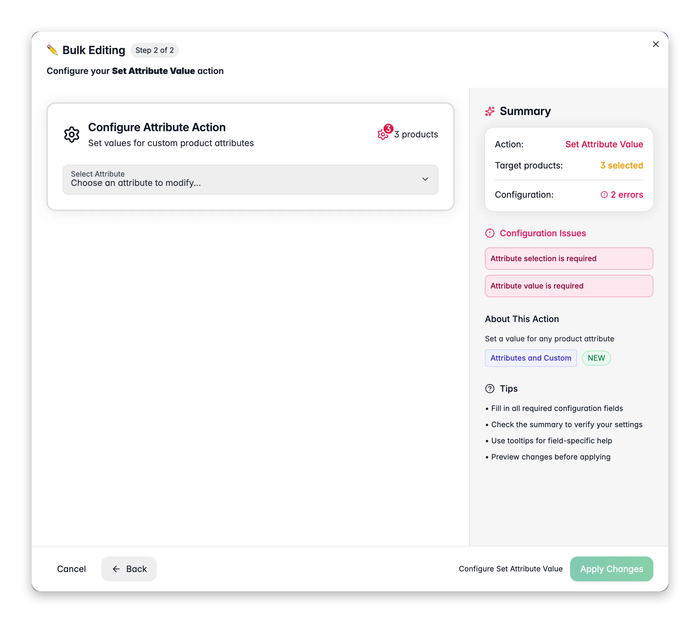 Bulk editing, Set Attribute Value across many products at once in WISEPIM