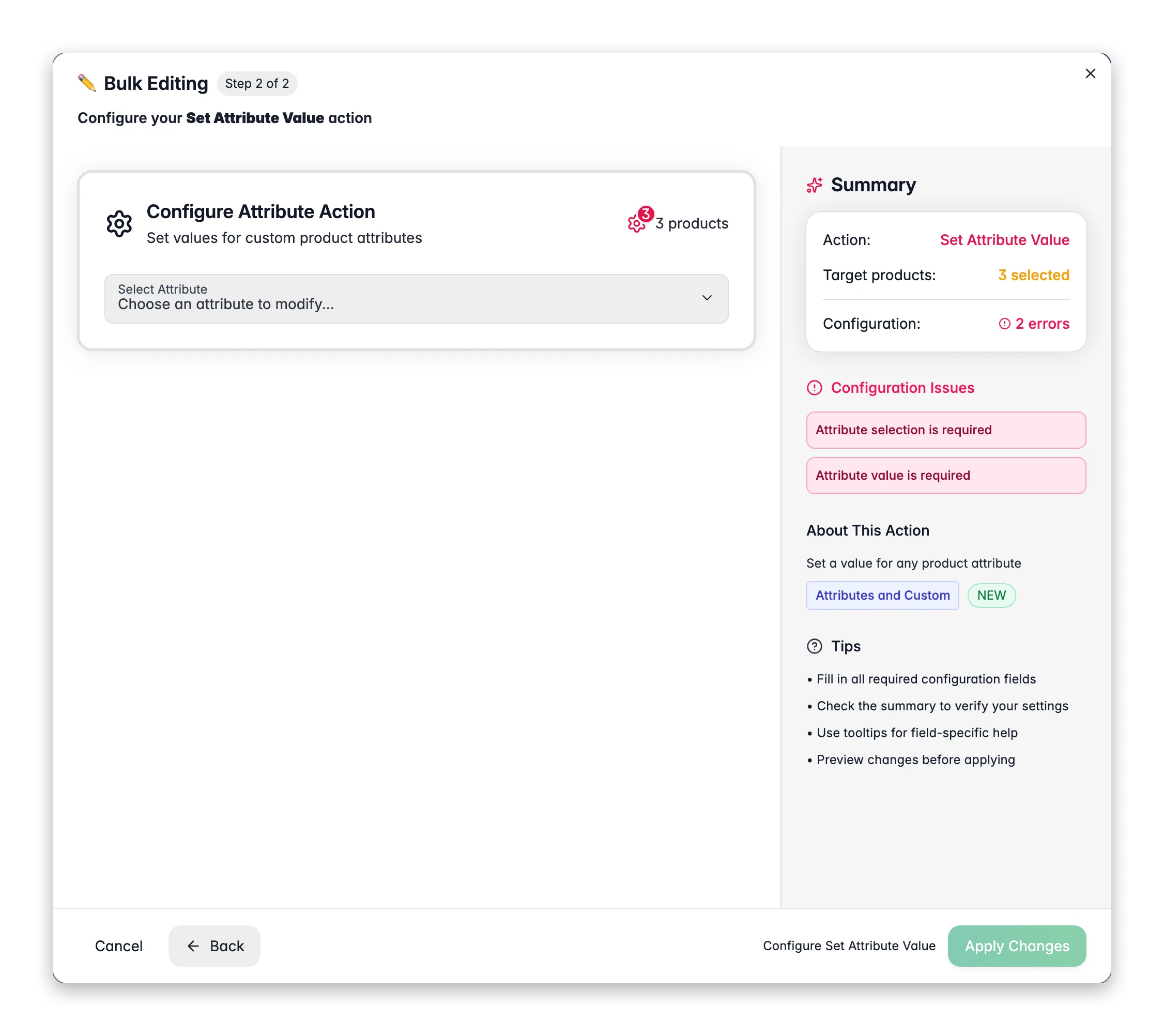 Bulk editing, Set Attribute Value across many products at once in WISEPIM