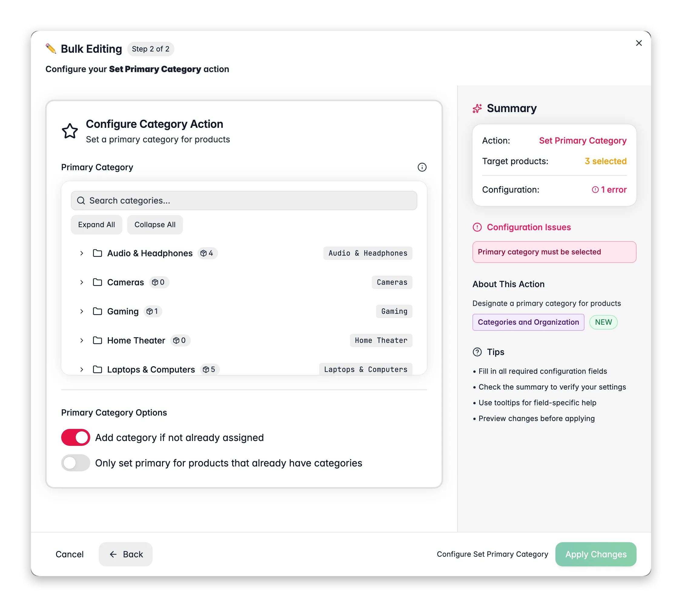 Bulk editing, Set Primary Category across many products at once in WISEPIM