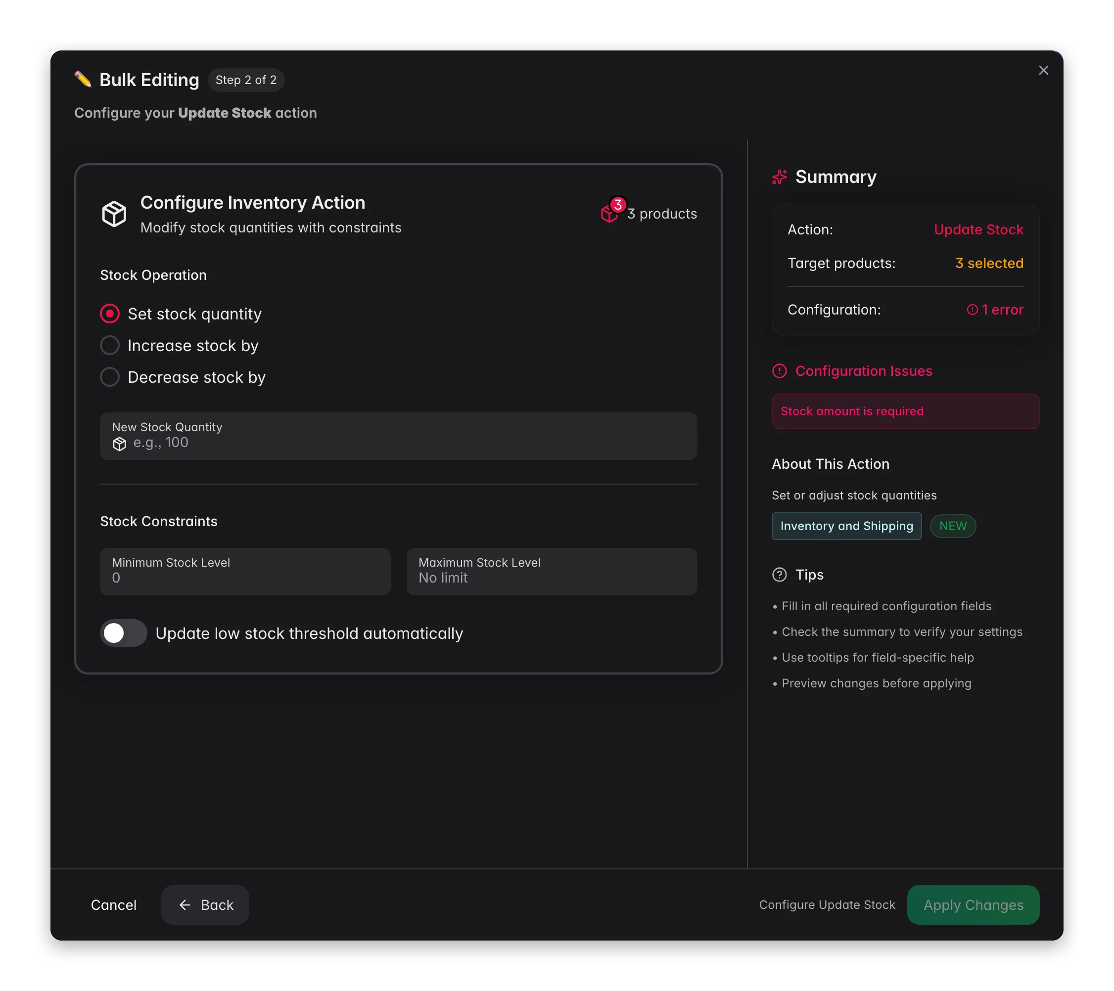 Bulk editing, Update Stock across many products at once in WISEPIM