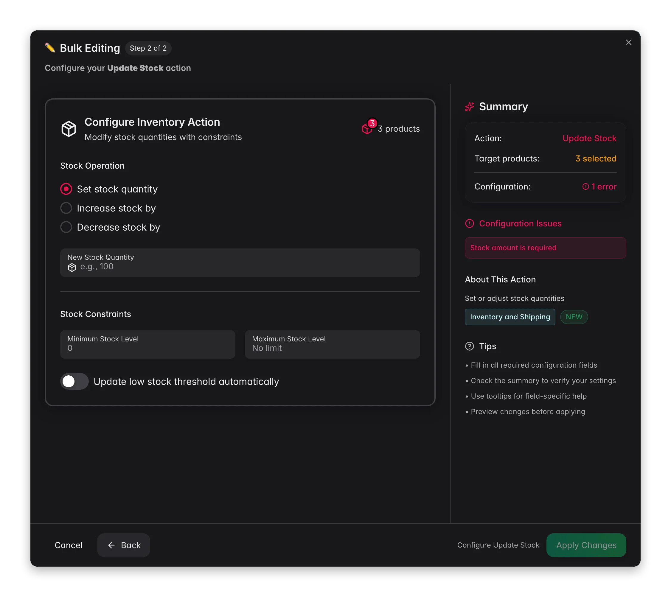 Bulk editing, Update Stock across many products at once in WISEPIM