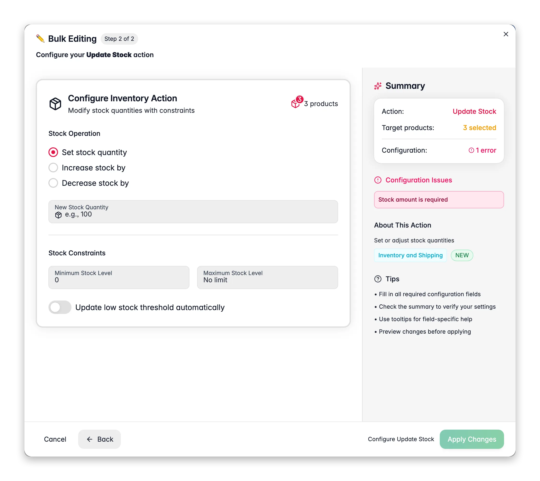 Bulk editing, Update Stock across many products at once in WISEPIM