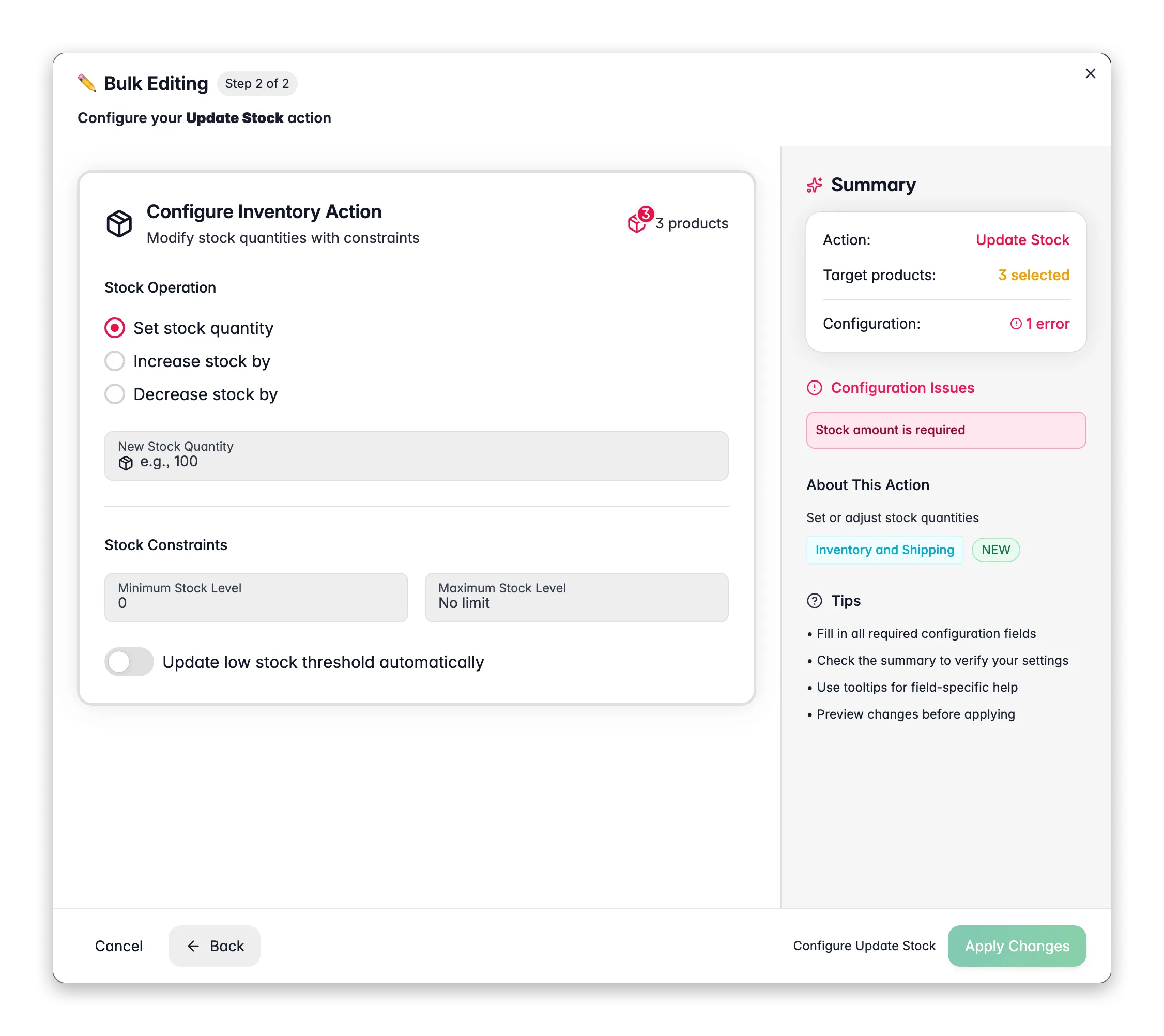 Bulk editing, Update Stock across many products at once in WISEPIM