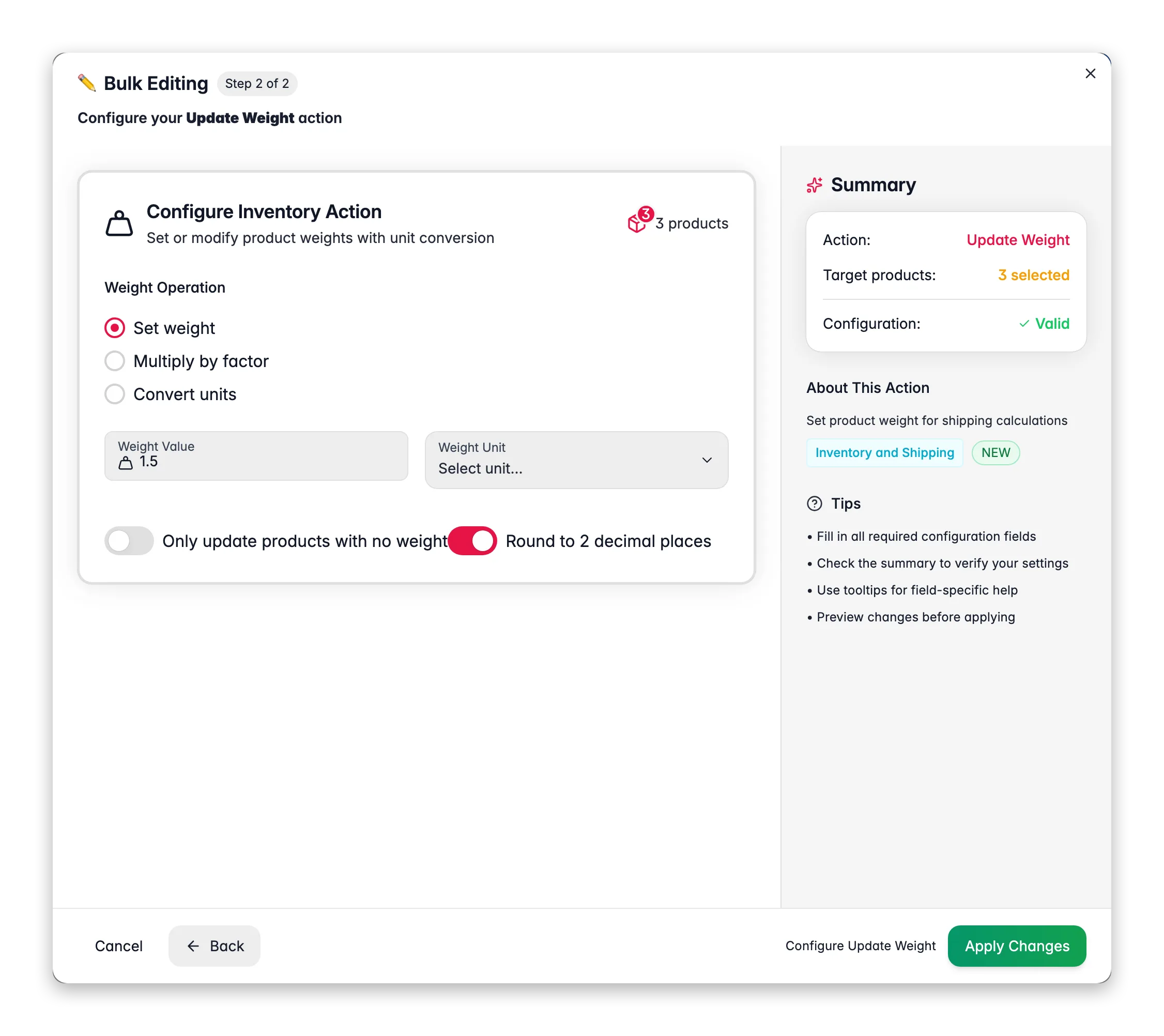Bulk editing, Update Weight across many products at once in WISEPIM