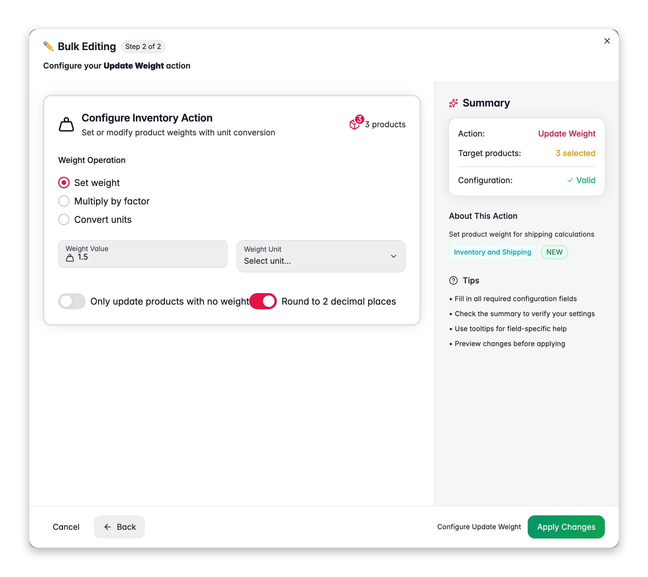 Bulk editing, Update Weight across many products at once in WISEPIM
