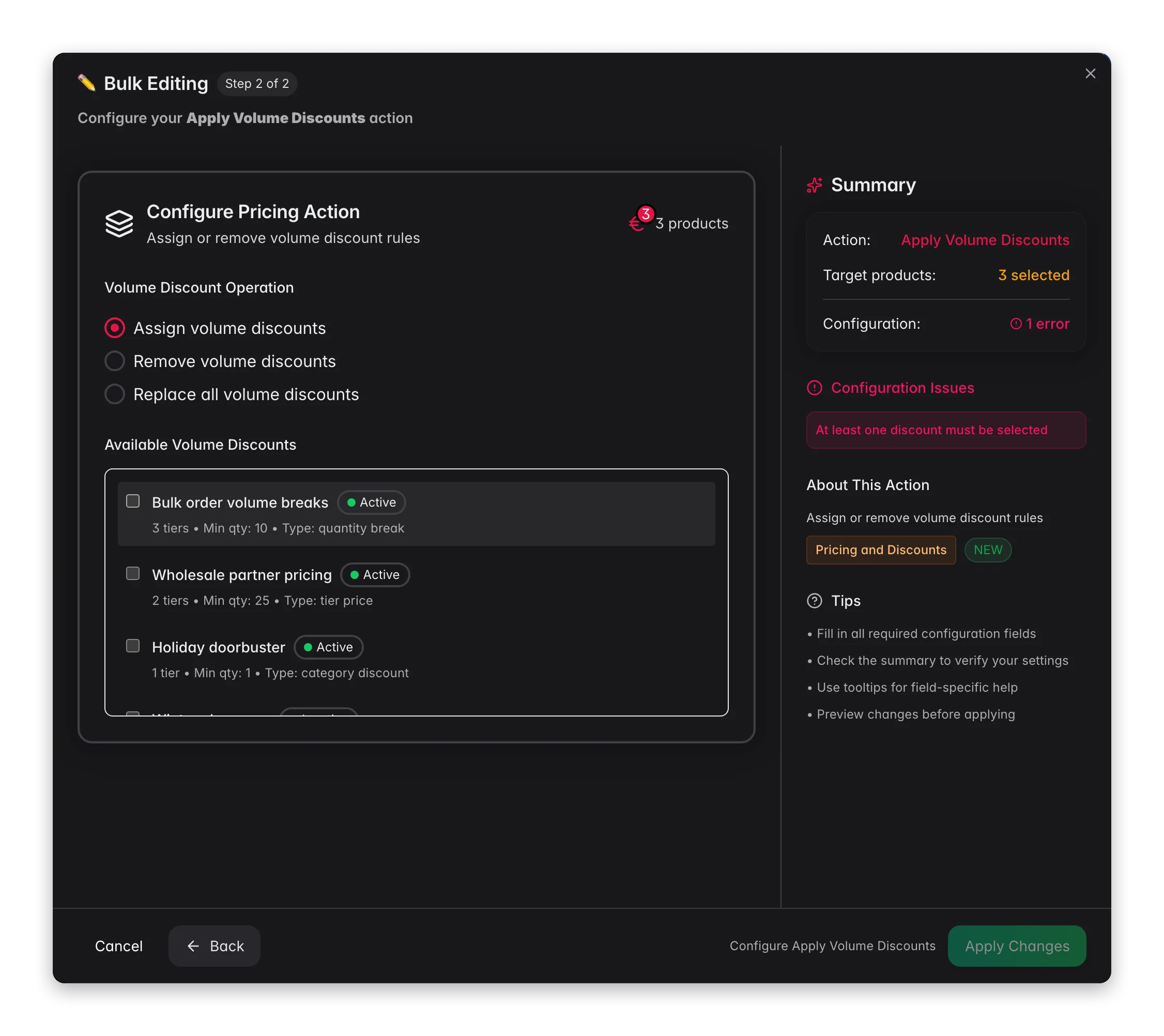 Bulk editing, Apply Volume Discounts across many products at once in WISEPIM