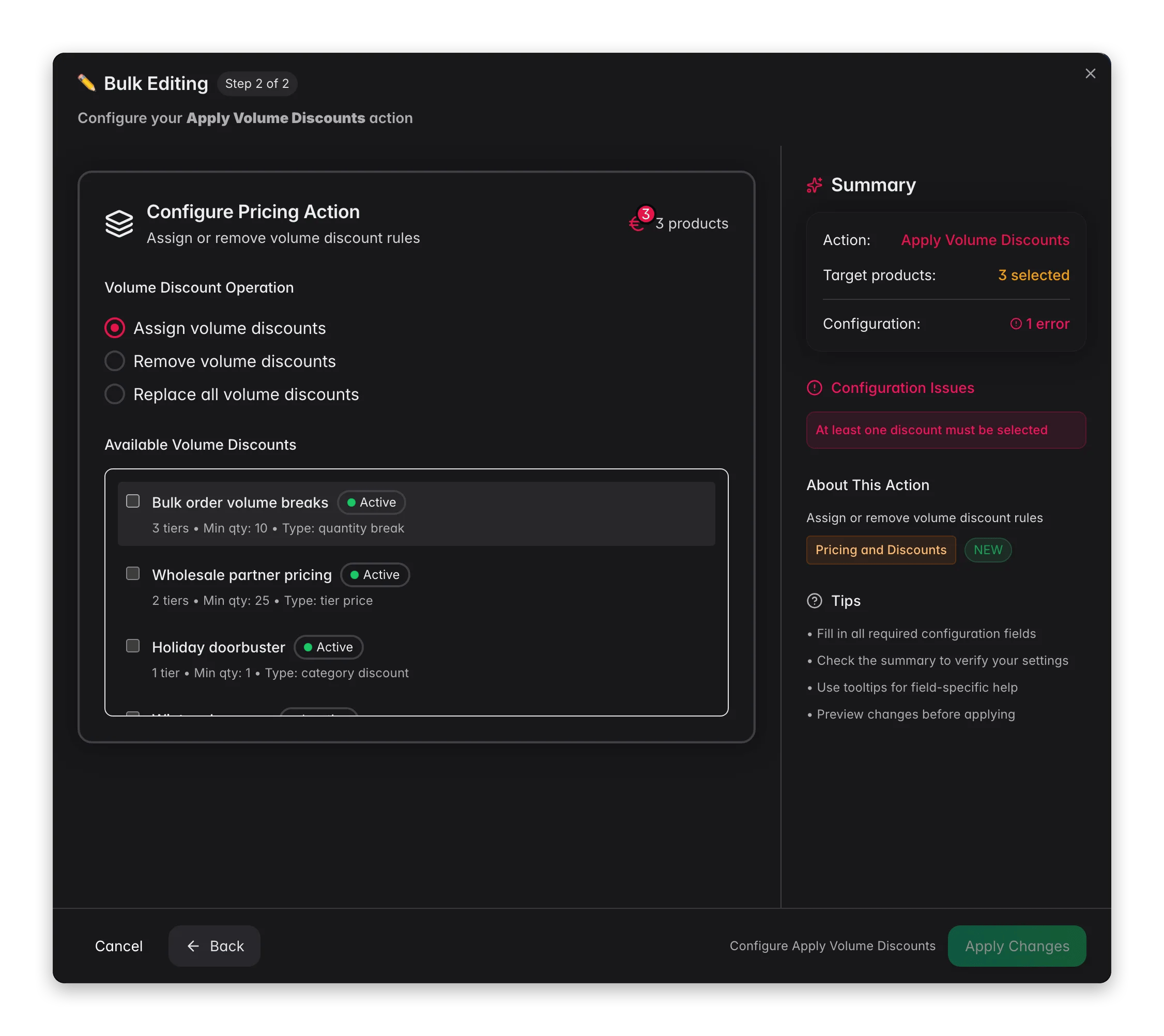 Bulk editing, Apply Volume Discounts across many products at once in WISEPIM