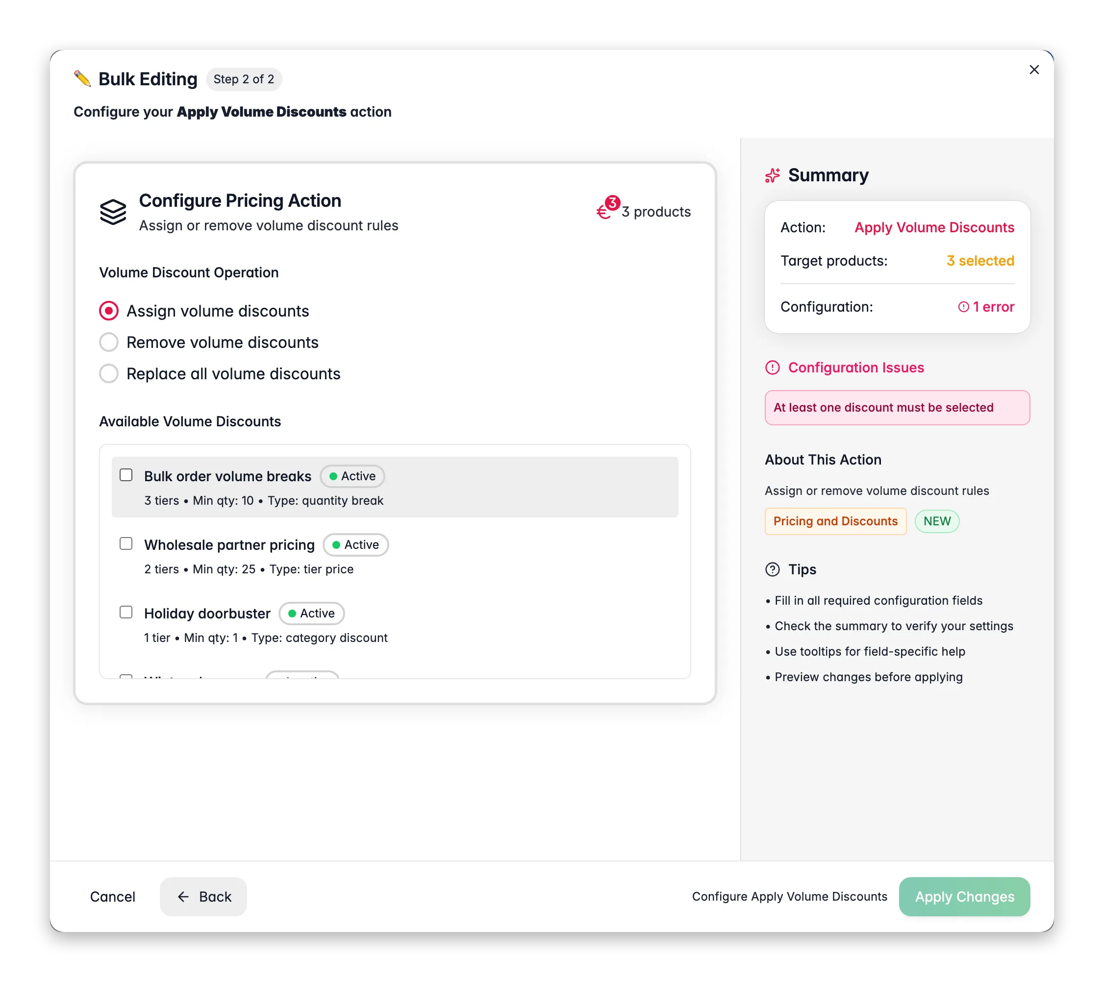 Bulk editing, Apply Volume Discounts across many products at once in WISEPIM