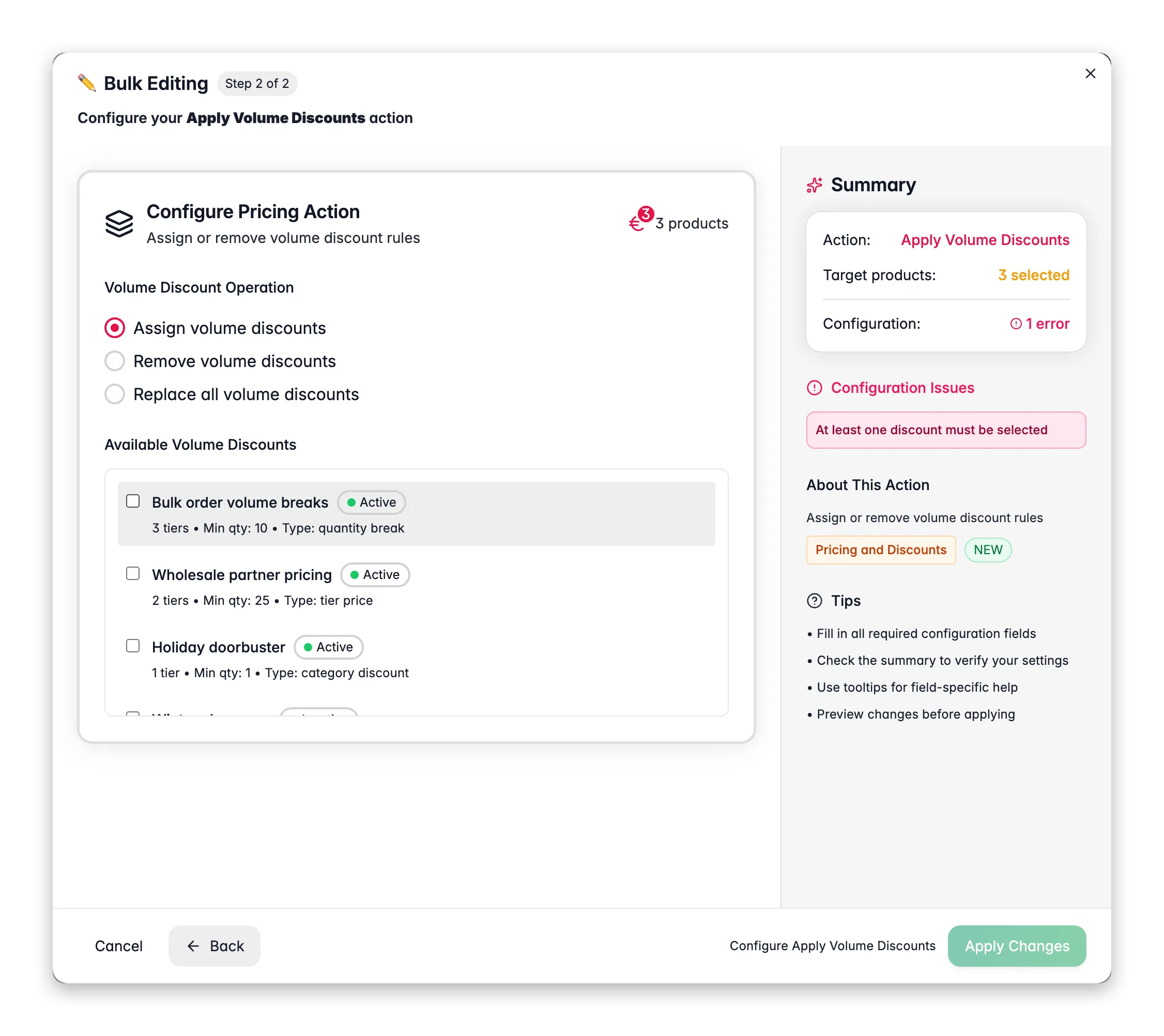 Bulk editing, Apply Volume Discounts across many products at once in WISEPIM