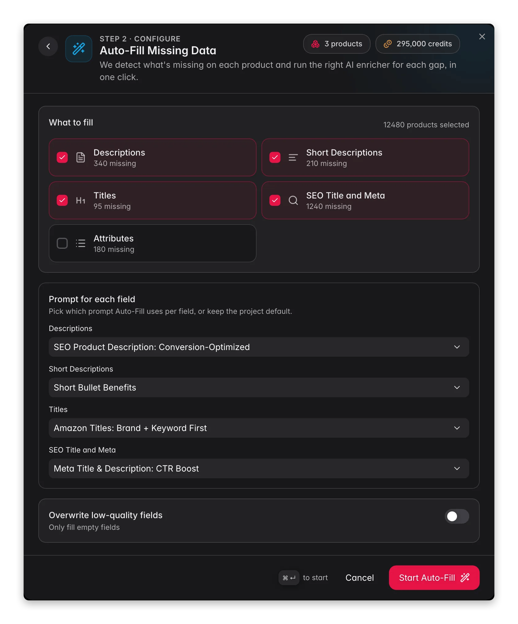 Auto-Fill missing data in WISEPIM, detects content gaps and fills them in one run
