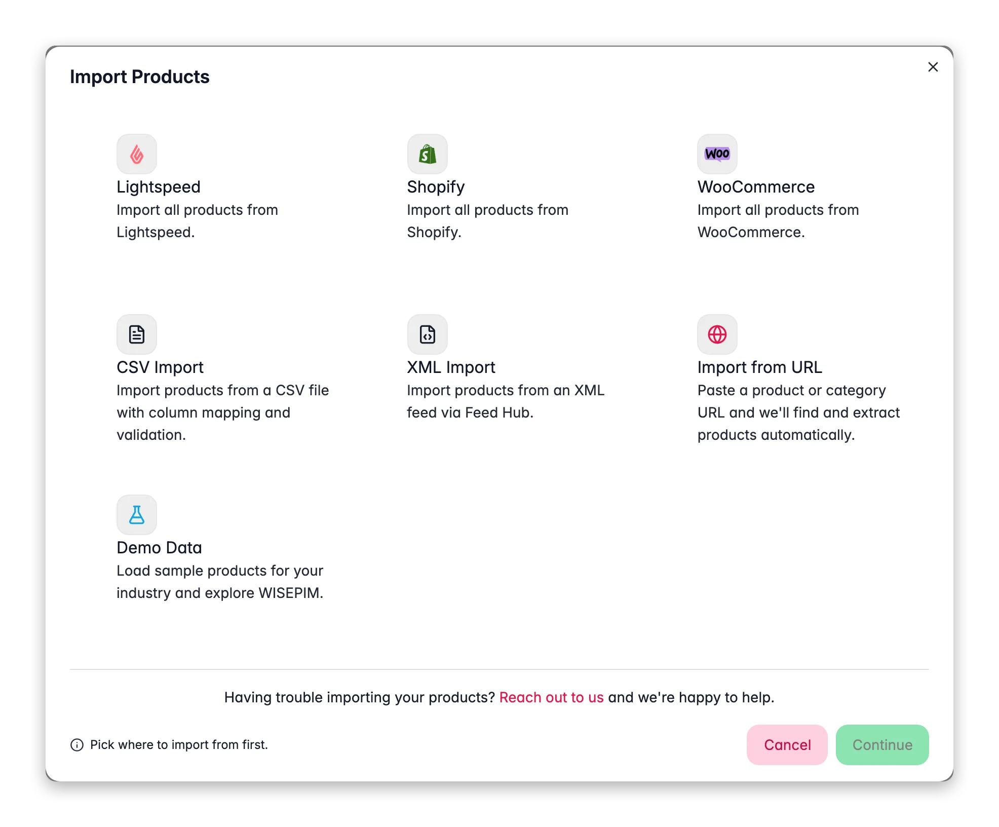 Importing a product catalog into WISEPIM