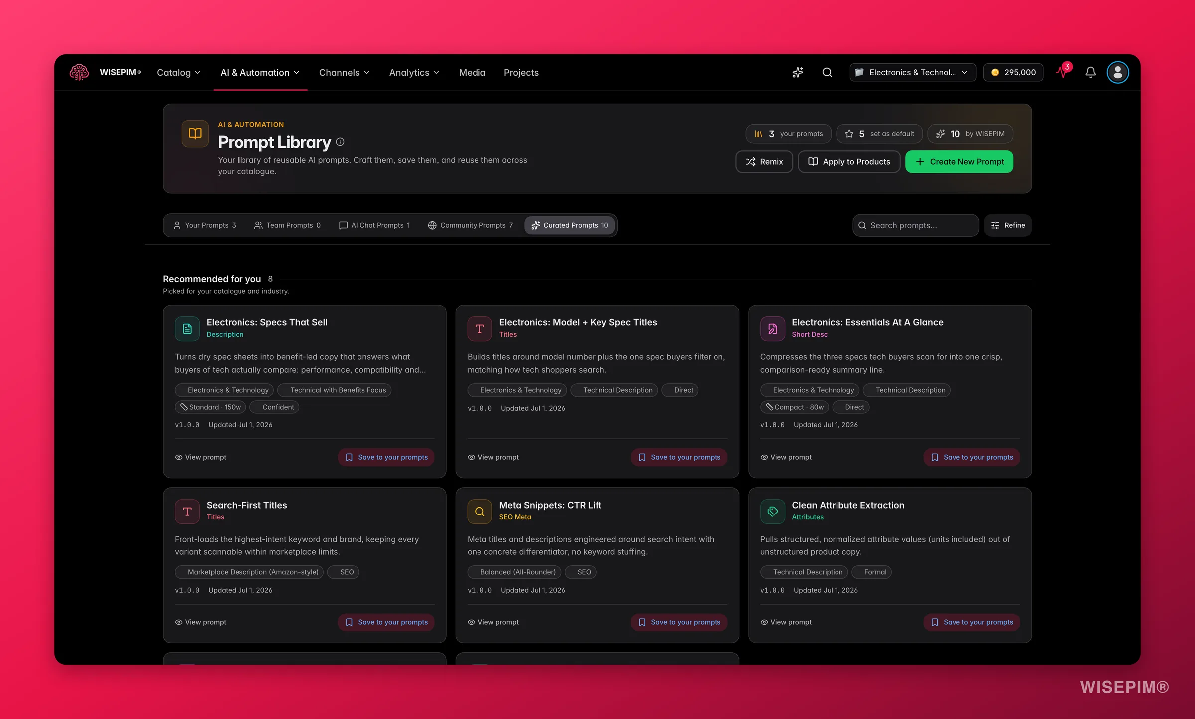 WISEPIM curated prompt library, expert-crafted enrichment prompts by industry and purpose