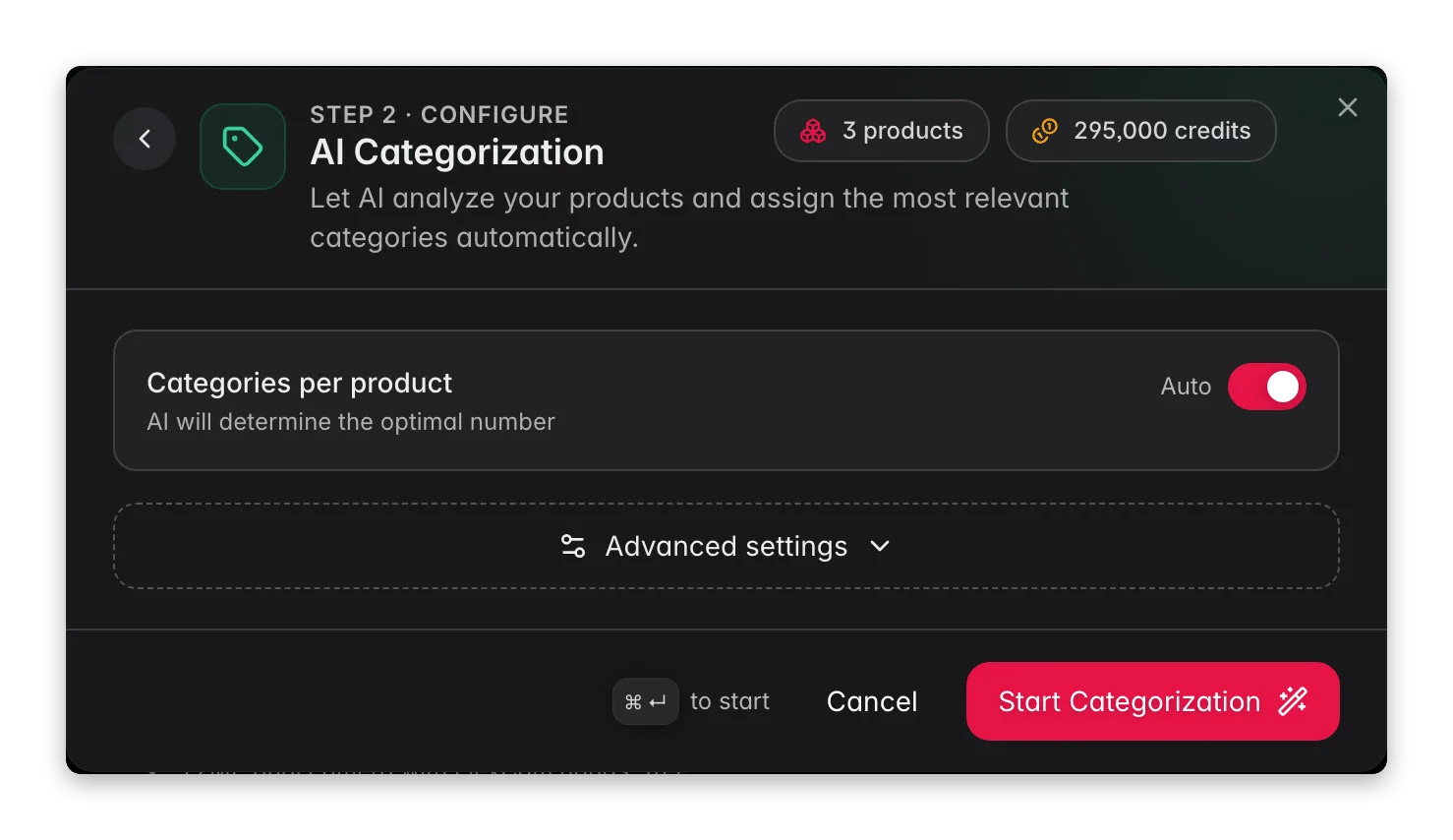 AI Categorization settings in WISEPIM, confidence threshold and category count options