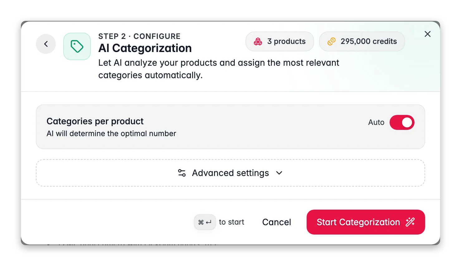 AI Categorization settings in WISEPIM, confidence threshold and category count options