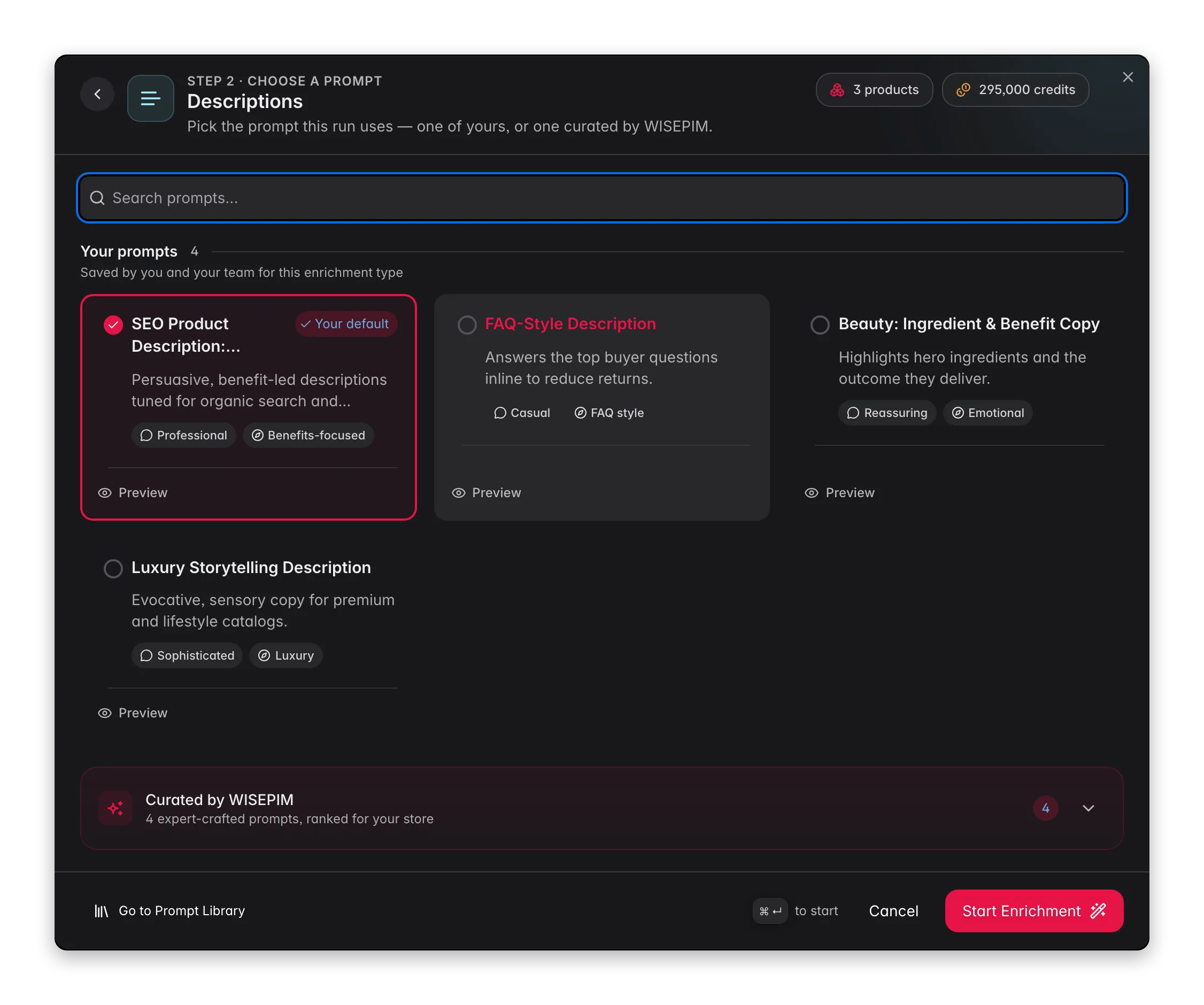 Enriching product descriptions with AI in WISEPIM