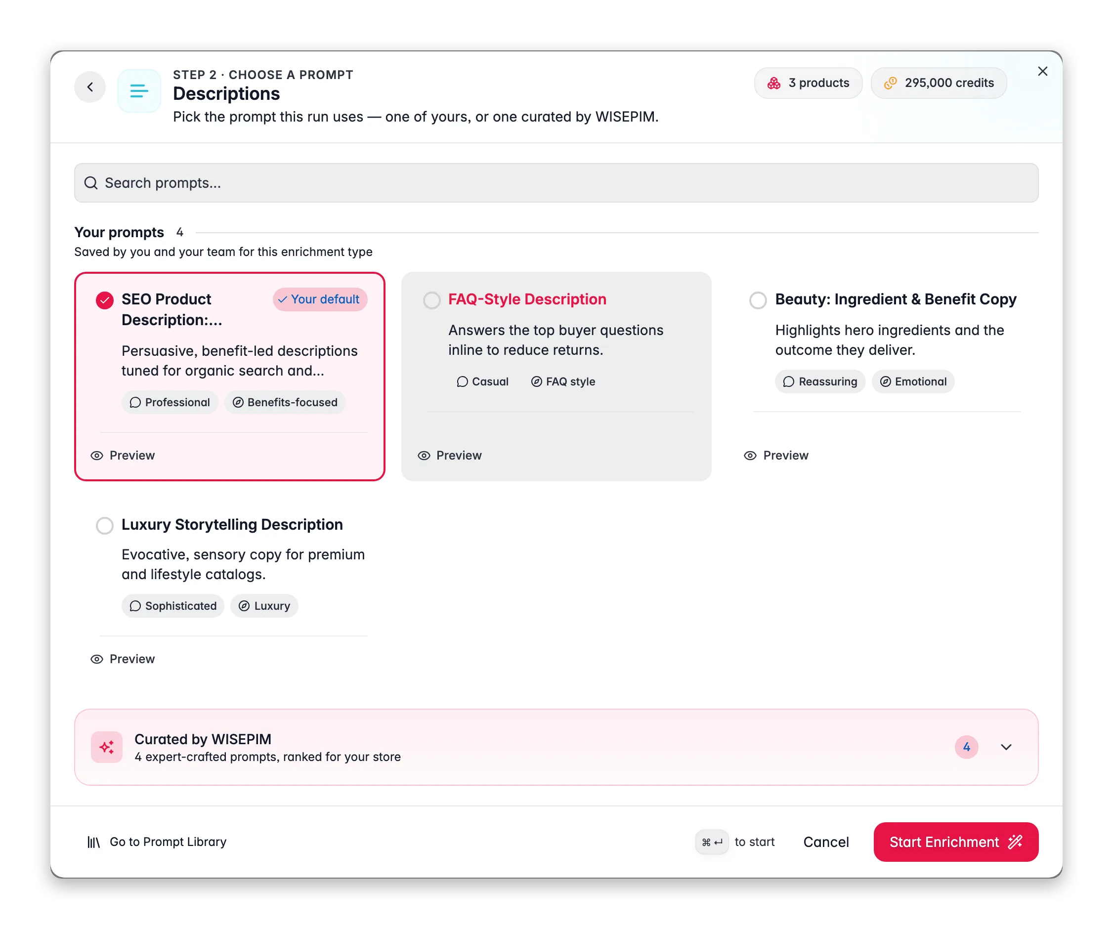 Enriching product descriptions with AI in WISEPIM
