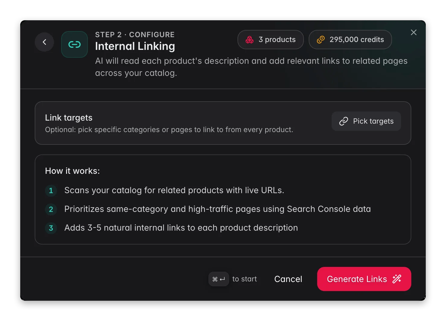 Internal Linking enrichment in WISEPIM, AI adds contextual links to product descriptions