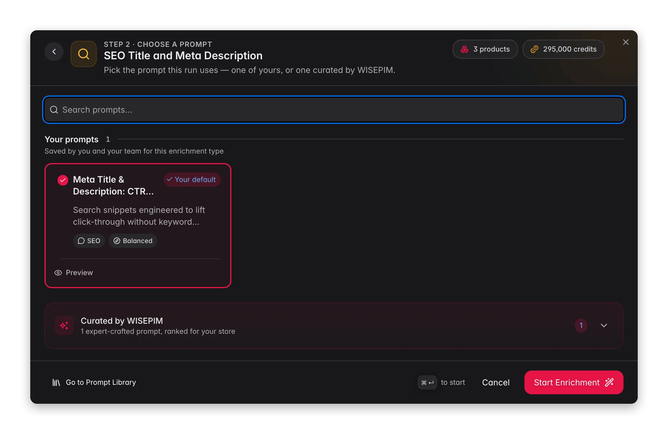 Generating SEO titles and meta descriptions with AI in WISEPIM