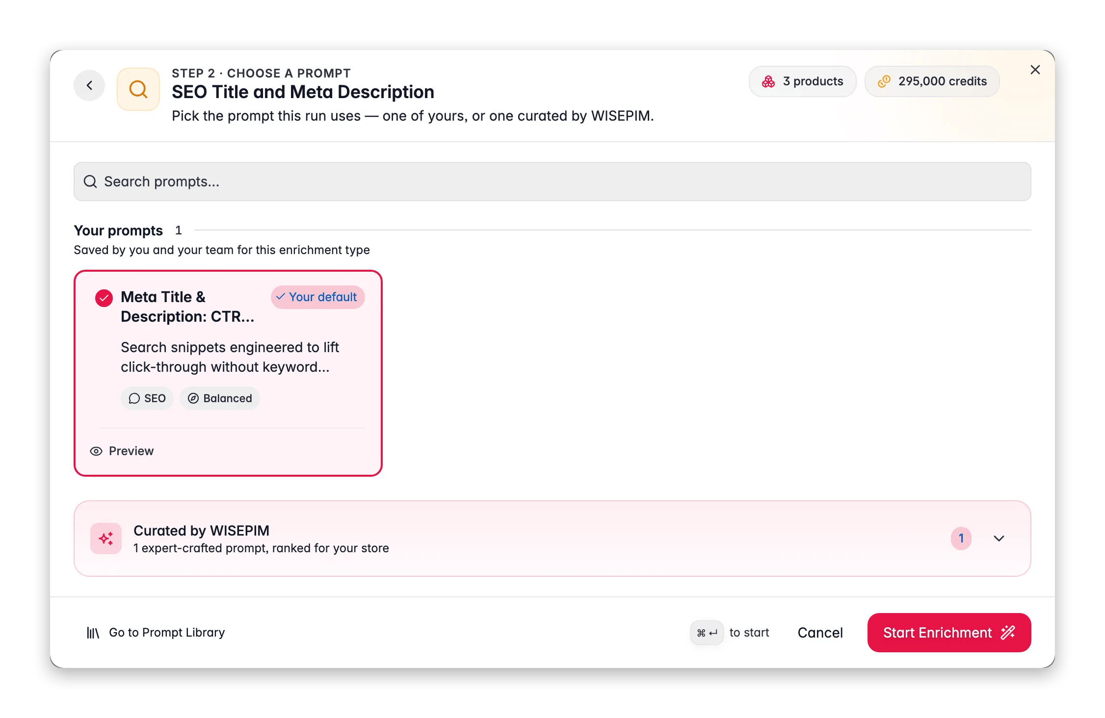 Generating SEO titles and meta descriptions with AI in WISEPIM