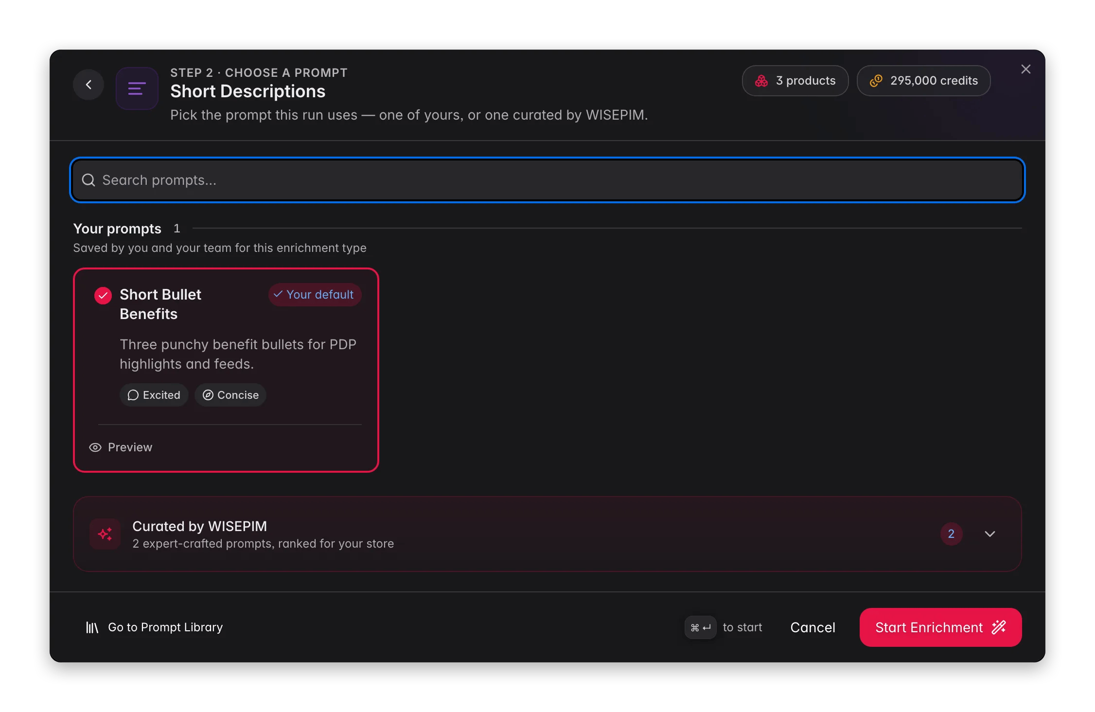 Enriching product short descriptions with AI in WISEPIM