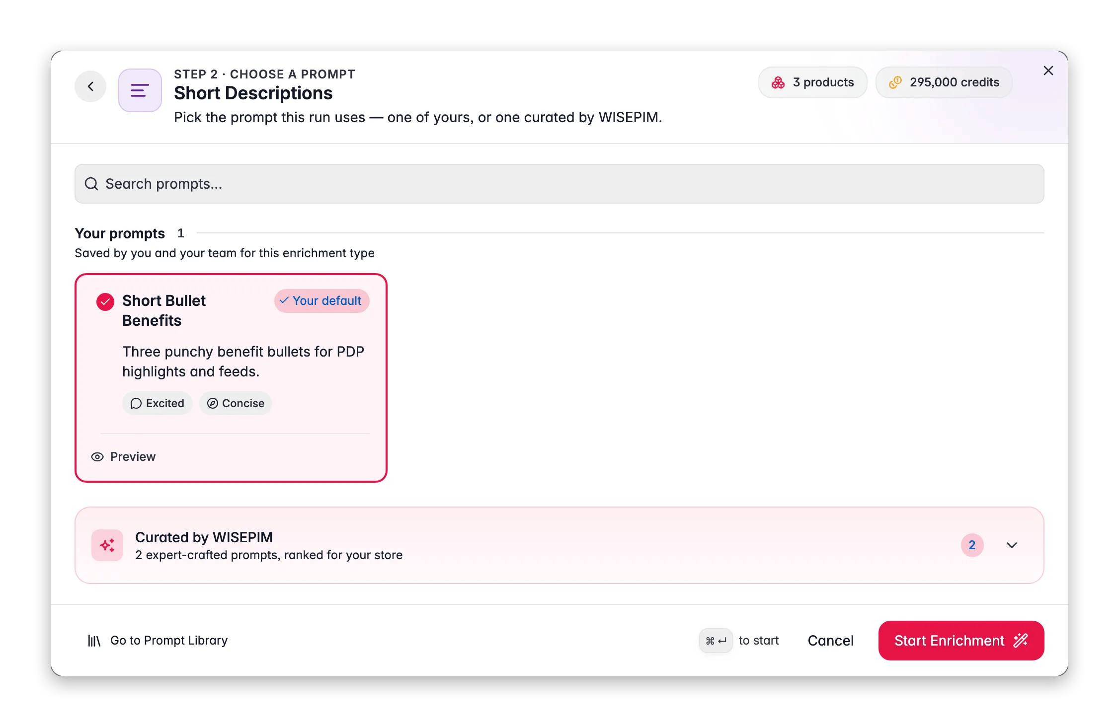 Enriching product short descriptions with AI in WISEPIM
