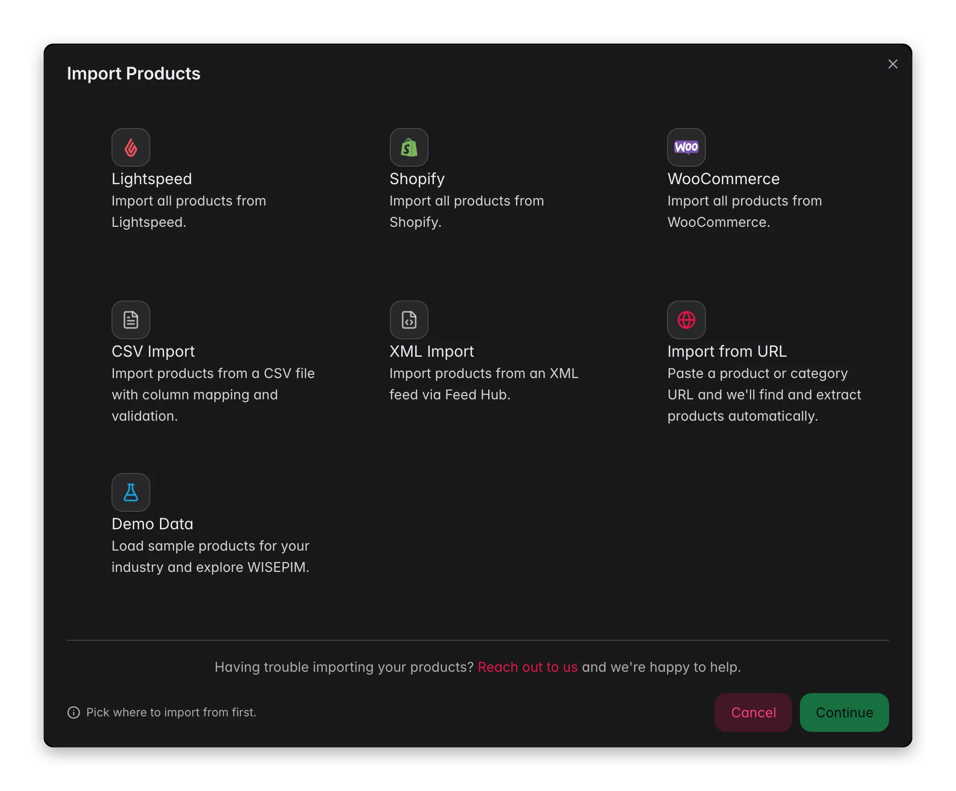 Importing a product catalog into WISEPIM