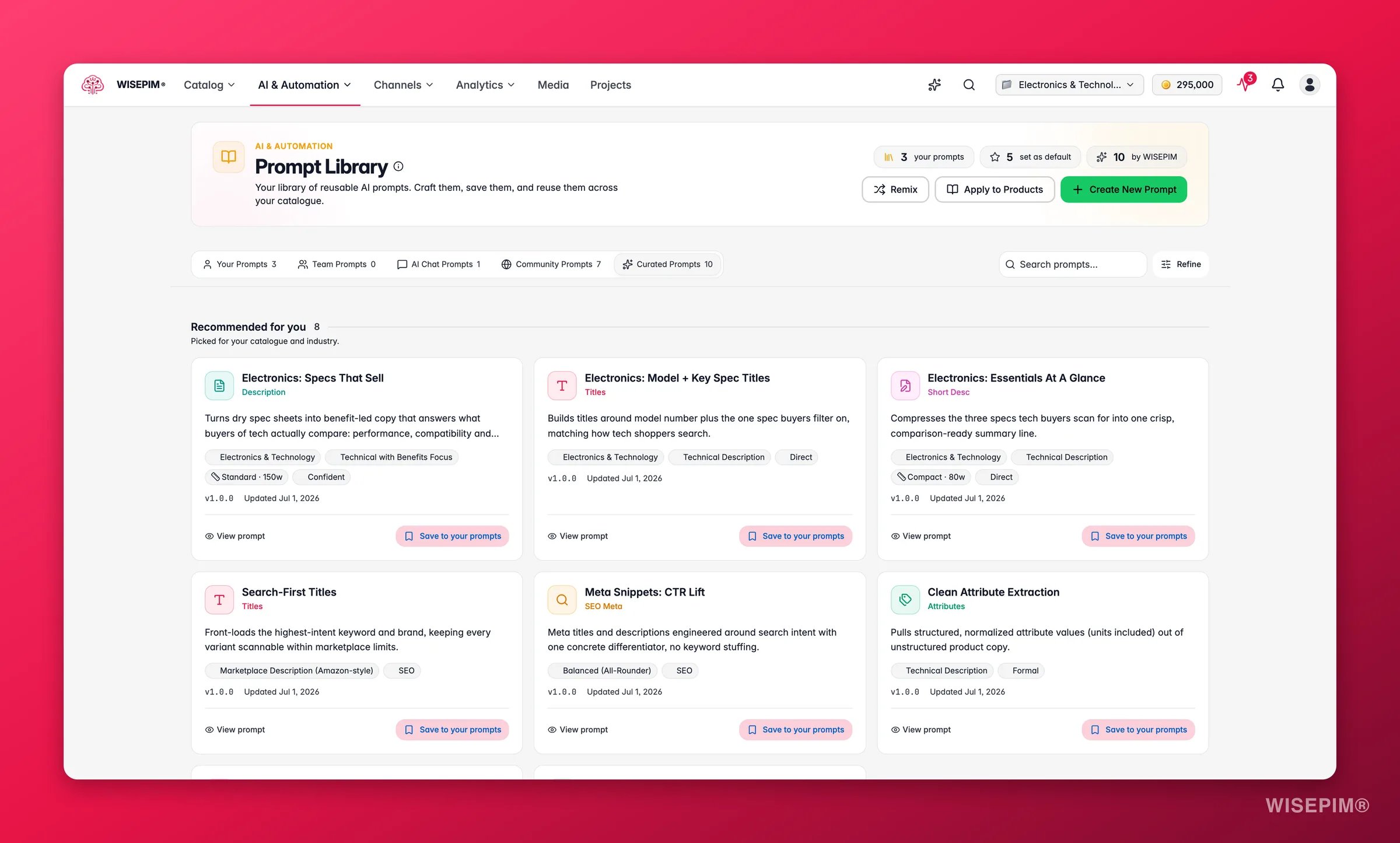 WISEPIM curated prompt library, expert-crafted enrichment prompts by industry and purpose