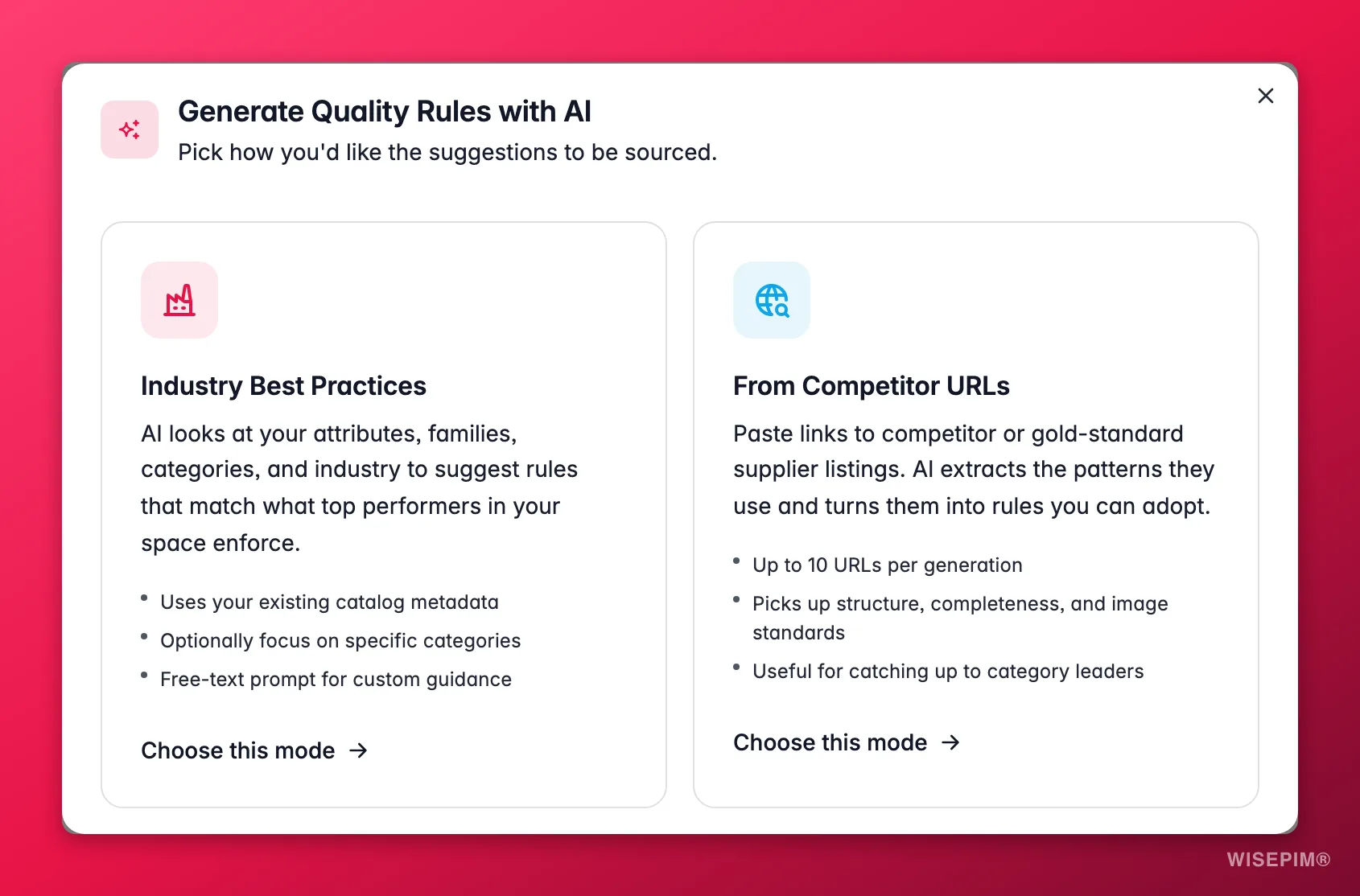 WISEPIM Quality Guard AI rule generator - derive checks from best practices or competitor URLs
