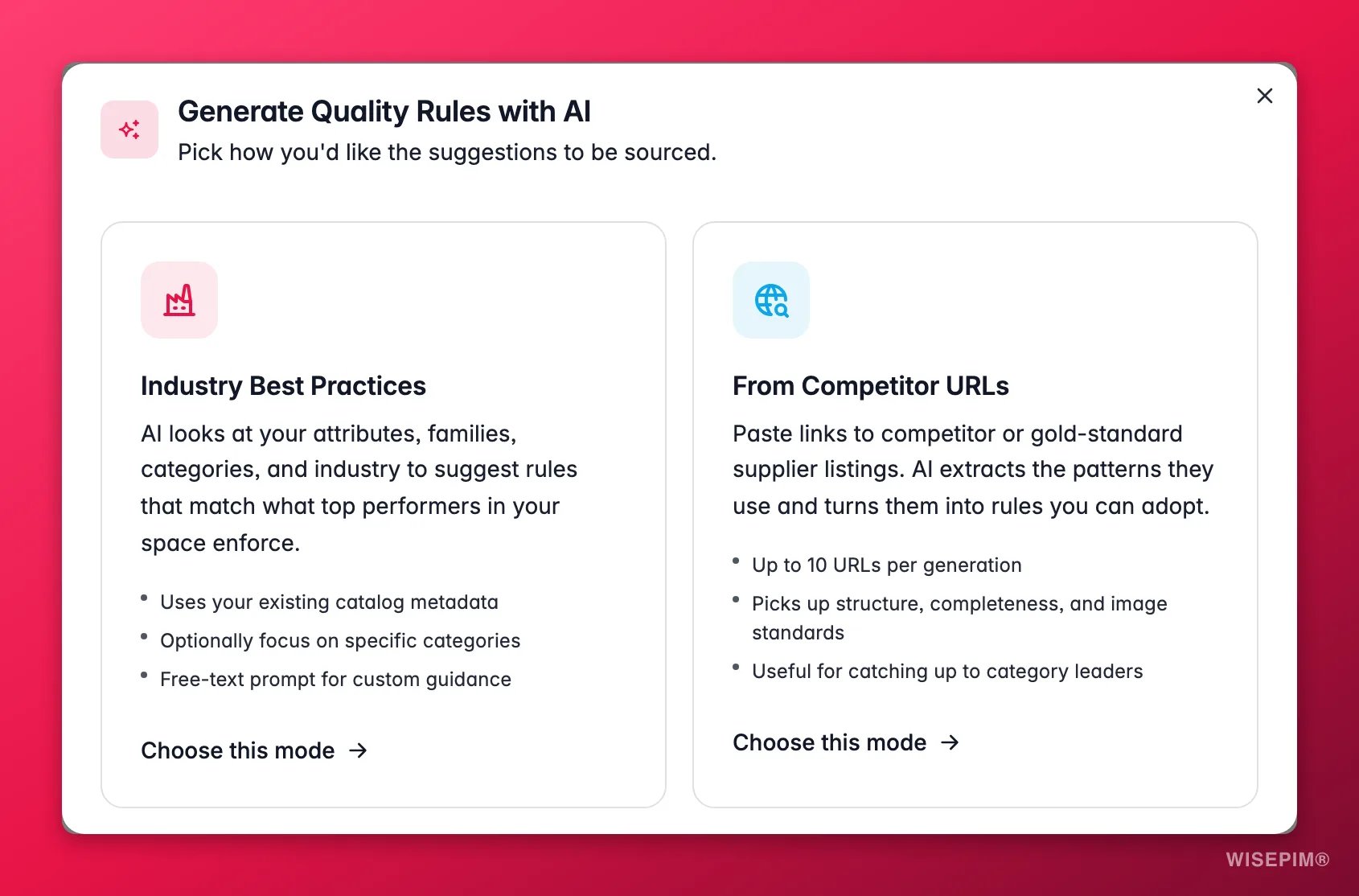 WISEPIM Quality Guard AI rule generator - derive checks from best practices or competitor URLs