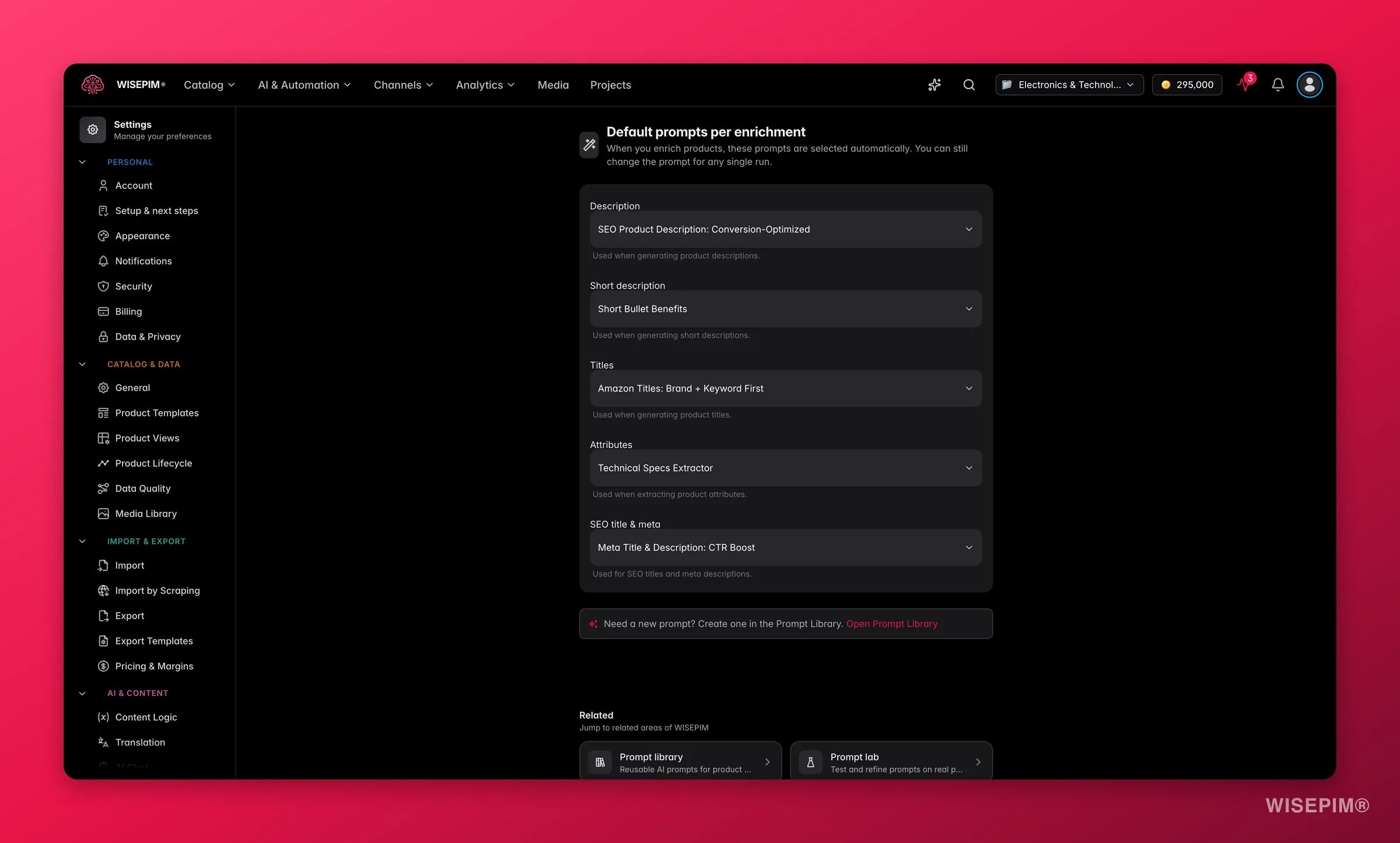 Enrich Prompts settings in WISEPIM, set default prompts for Auto-Fill