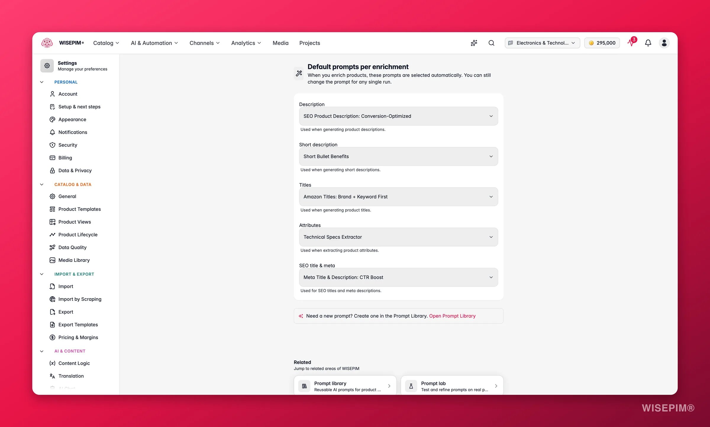 Enrich Prompts settings in WISEPIM, set default prompts for Auto-Fill