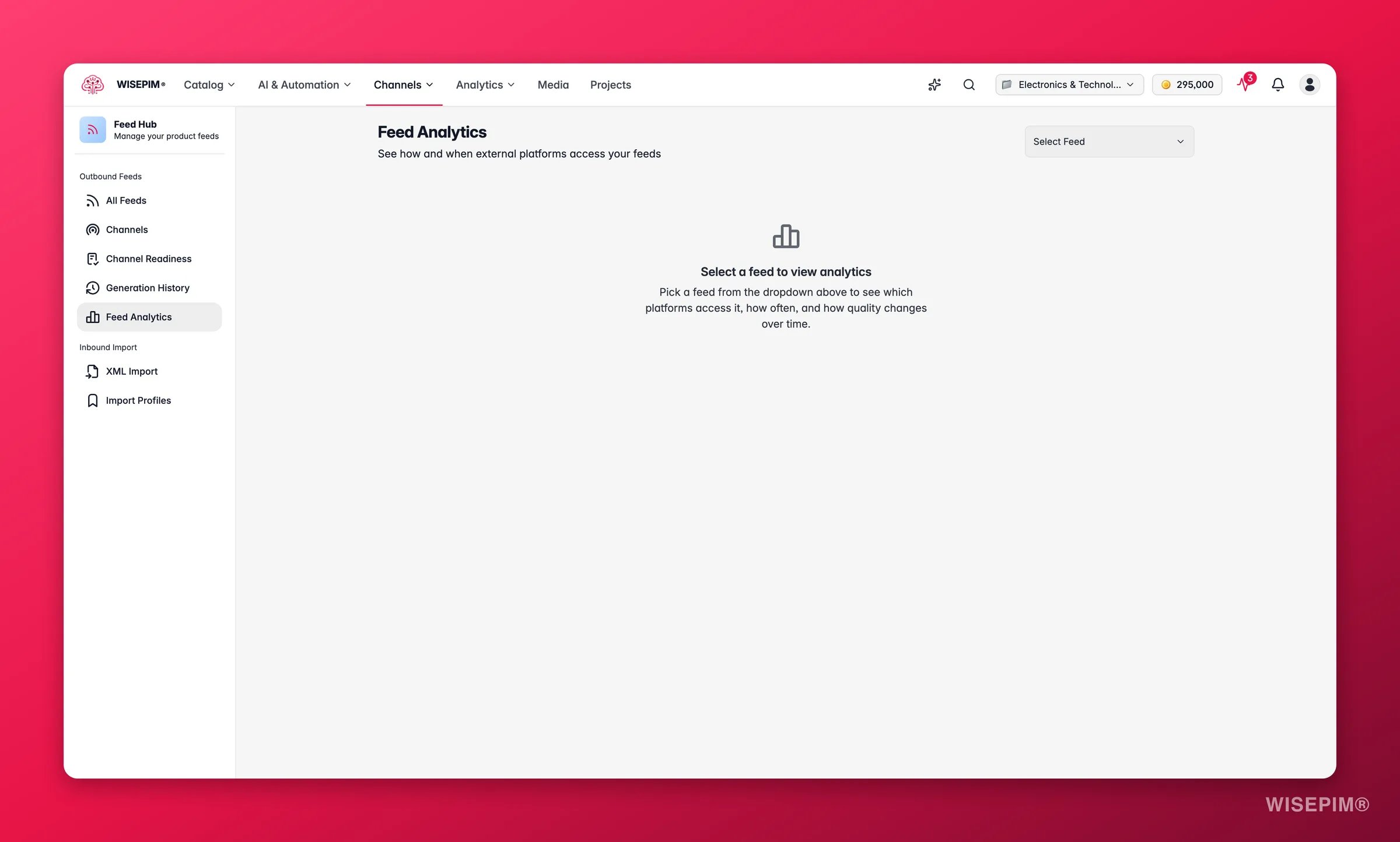 WISEPIM Feed Hub analytics on feed coverage and channel performance
