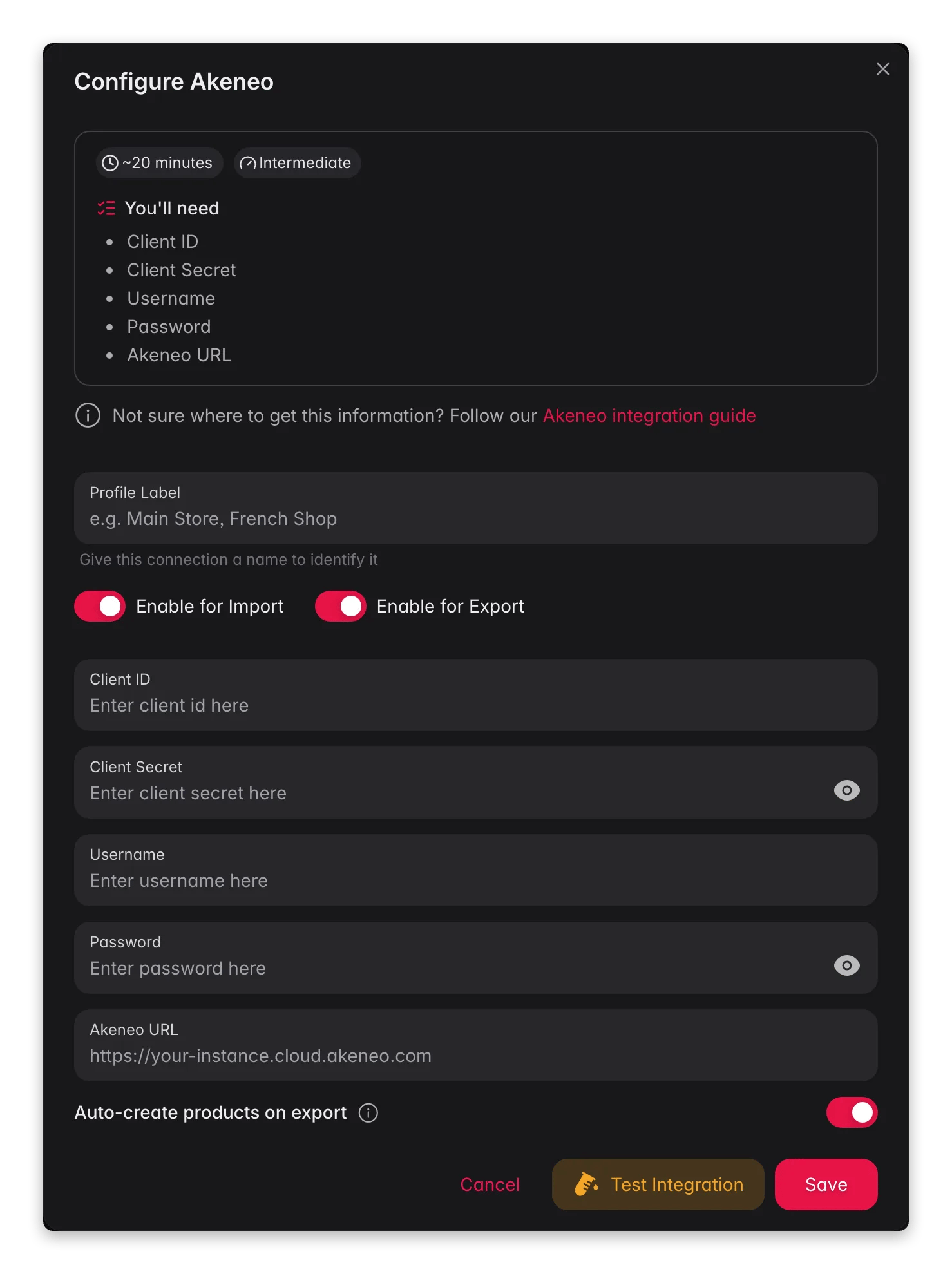Connecting Akeneo to WISEPIM, API credentials, locale mapping and a live connection test