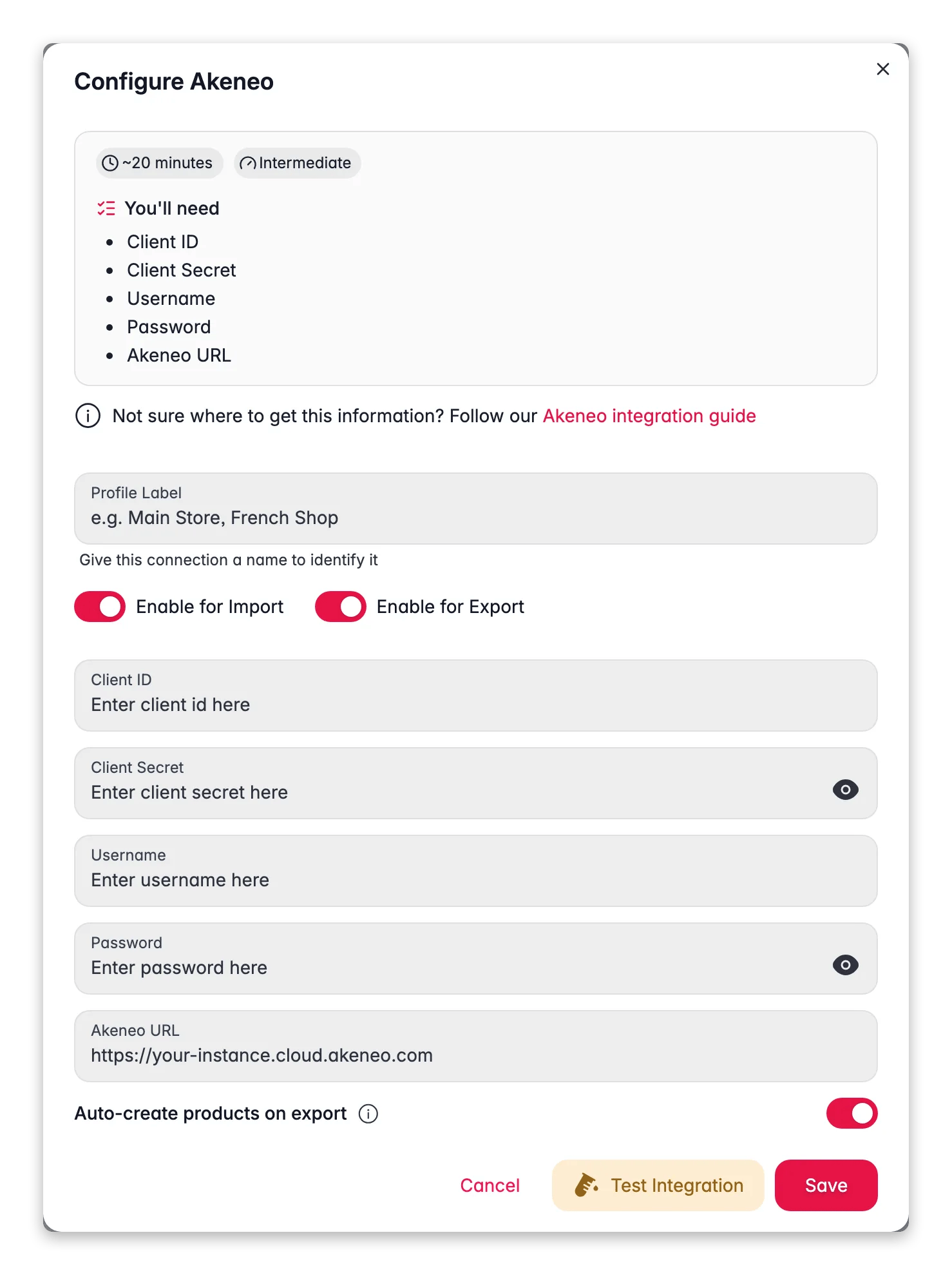 Connecting Akeneo to WISEPIM, API credentials, locale mapping and a live connection test