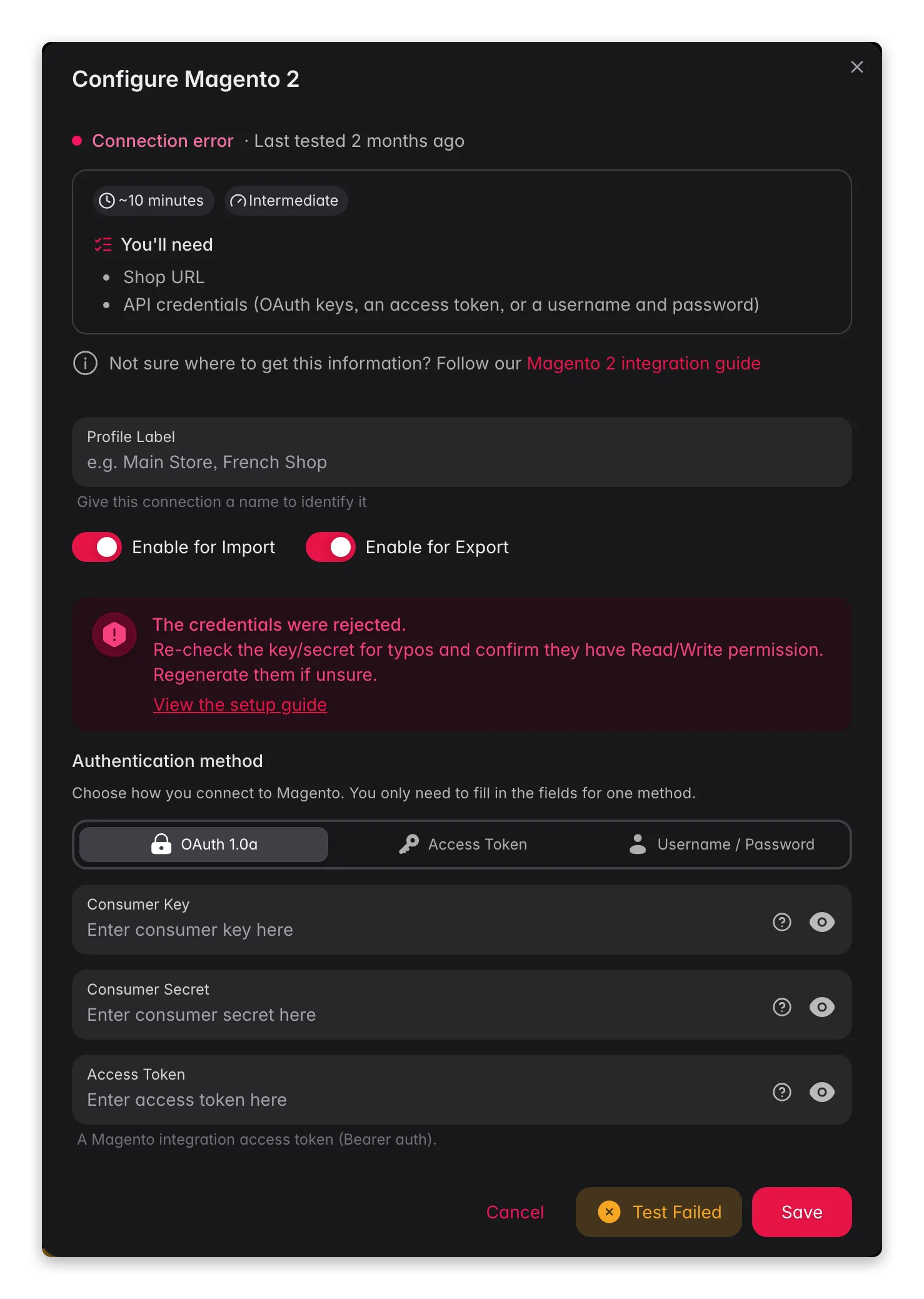 Connecting Magento 2 to WISEPIM, credentials, locale mapping and a live connection test