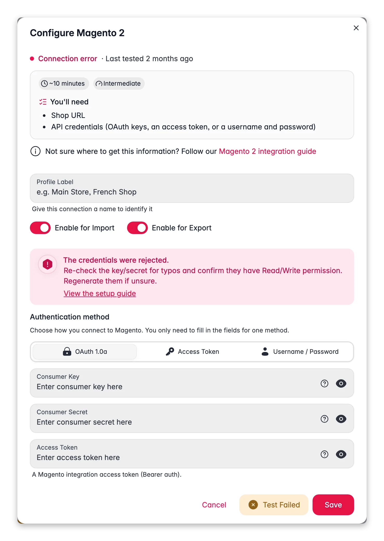 Connecting Magento 2 to WISEPIM, credentials, locale mapping and a live connection test